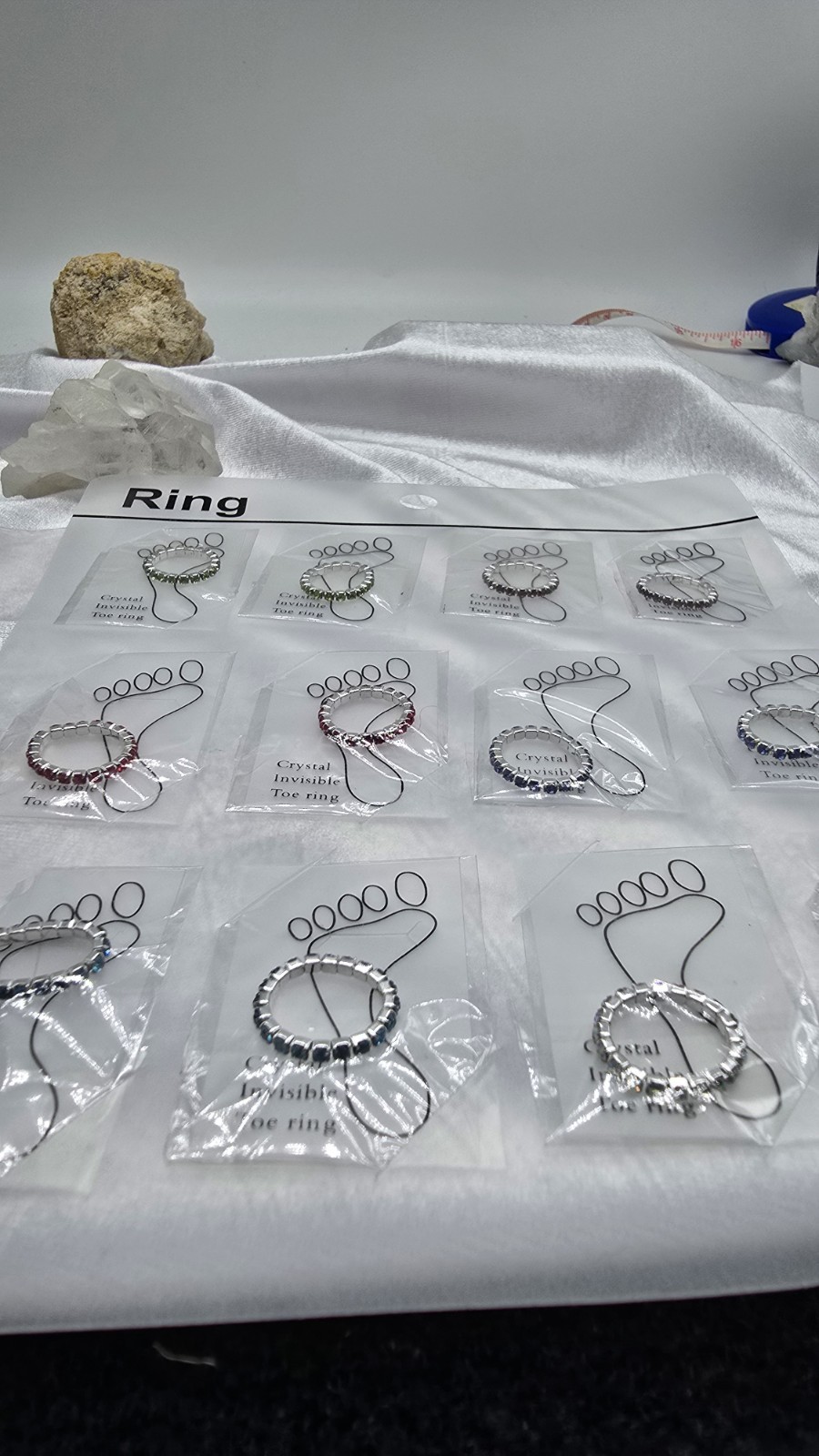 12 Toe Ring Crystal Rhinestones Stretchable In 6 Colors