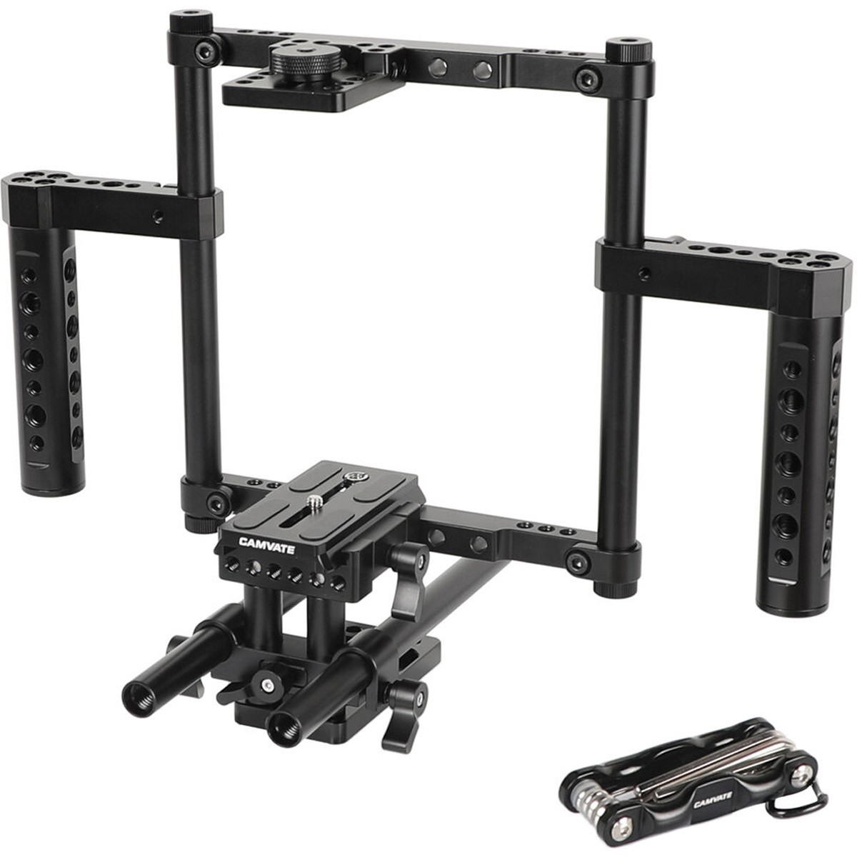 CAMVATE Hand-Held Full Frame Camera Cage with Manfrotto-Type QR Baseplate and 15