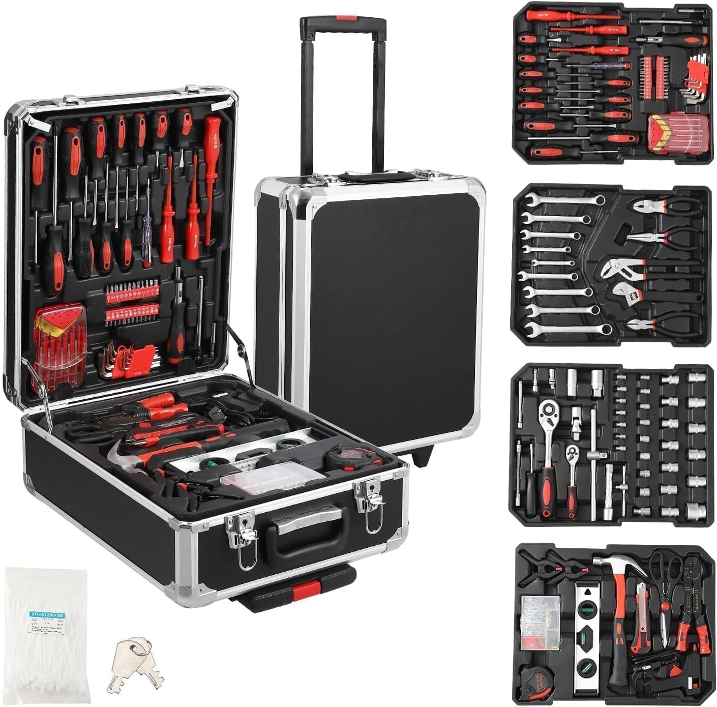 Professional 800-Piece Aluminum Tool Box Set with Heavy-Duty Trolley Case