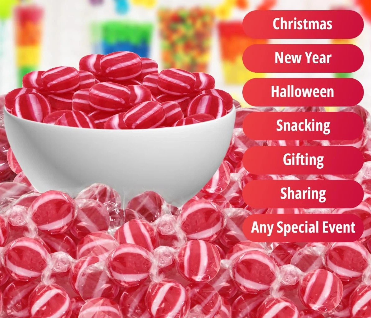 Cinnamon Striped Flavor Discs, Red & White, Bulk Hard Nostalgia Candy (2 Pounds)