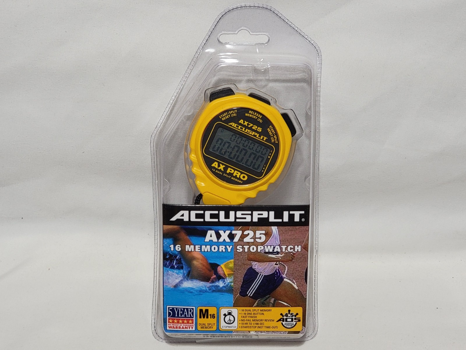 NEW Accusplit AX725 AX Pro 16 Dual Split Memory Stopwatch Race Timer Stop Watch