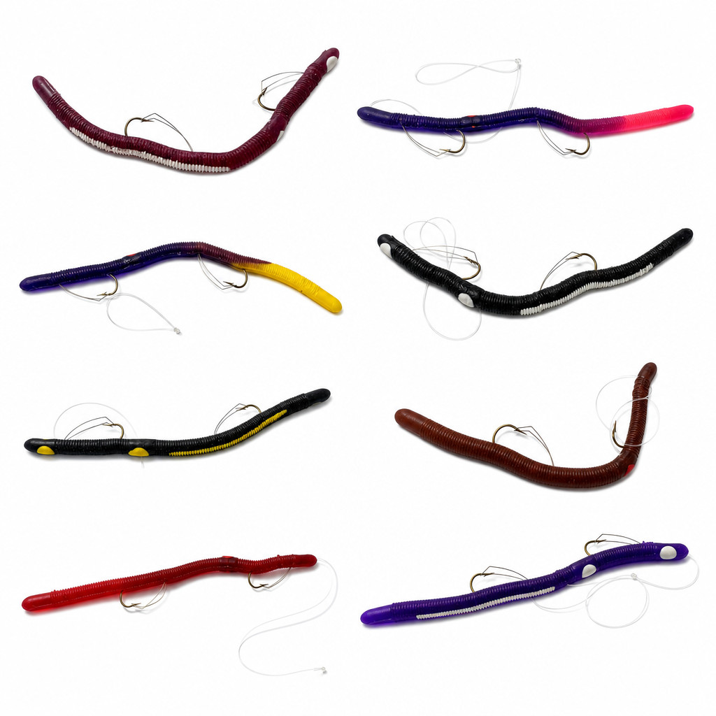 Two Hook Weedless Kellys Bass Worms - Choice of Color - USA Made - 2 Hook - 5.5"
