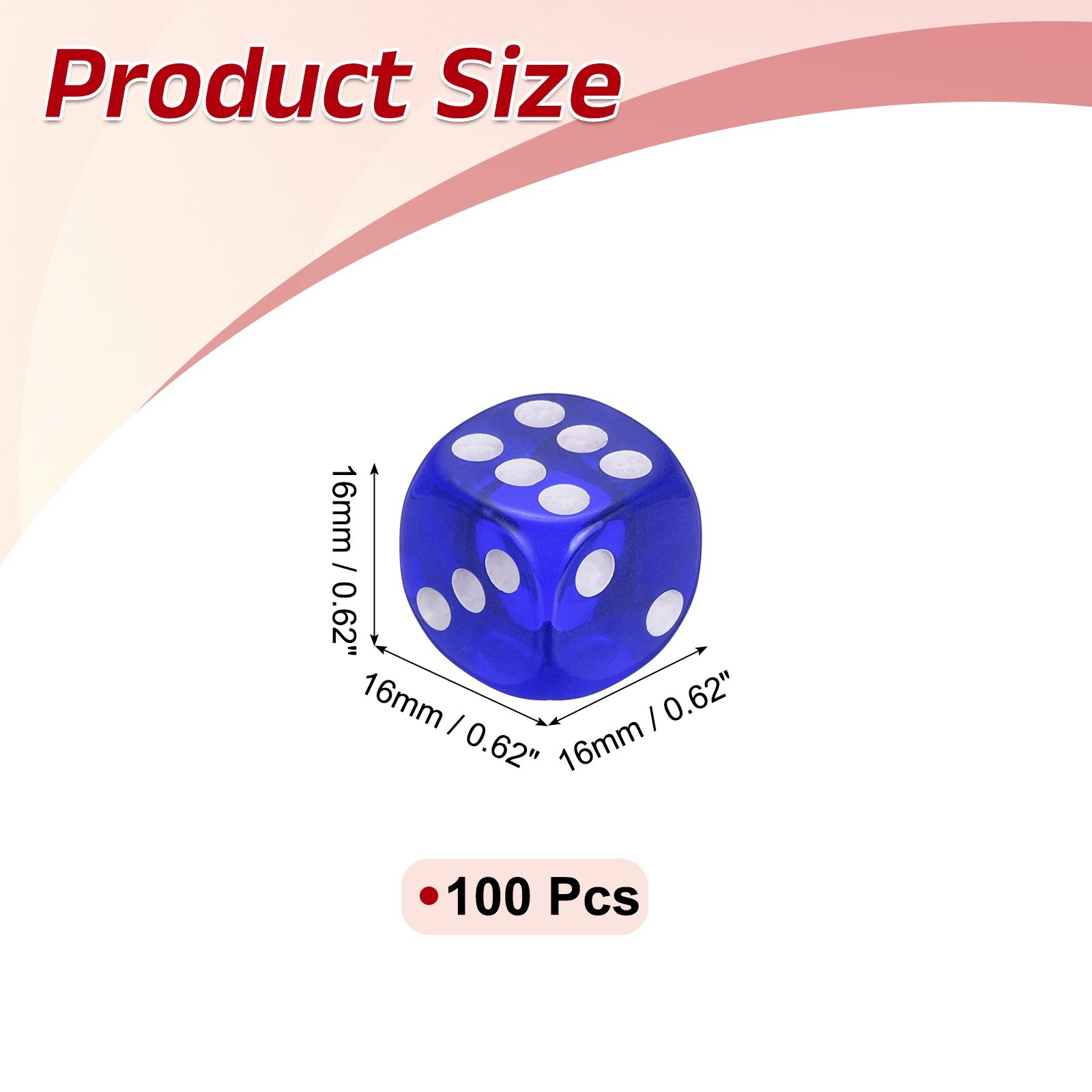 100Pcs Translucent Polyhedral Dice 16mm Square Dice W Rounded Edge, Blue