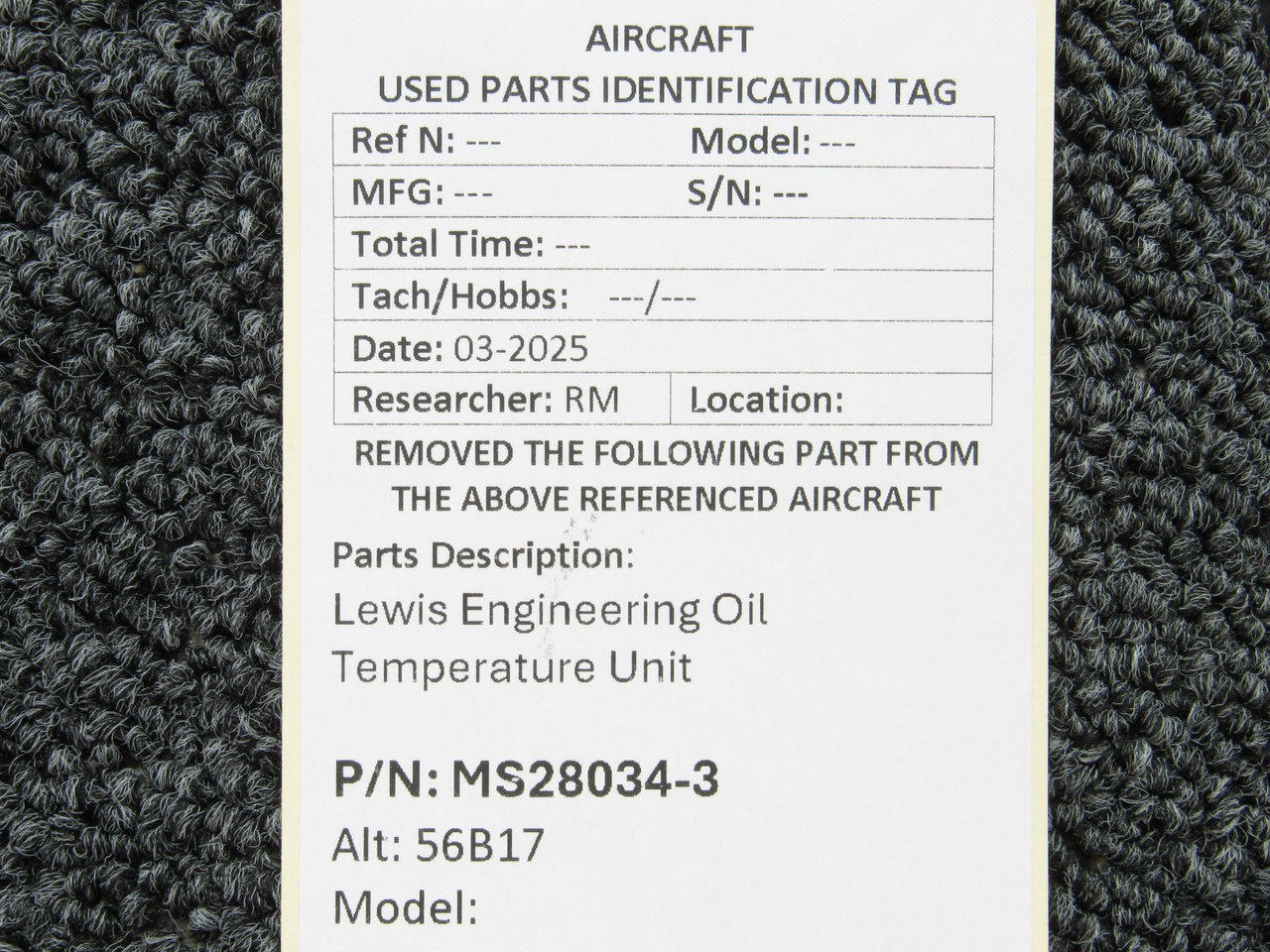 MS28034-3 (Alt: 56B17) Lewis Engineering Oil Temperature Unit
