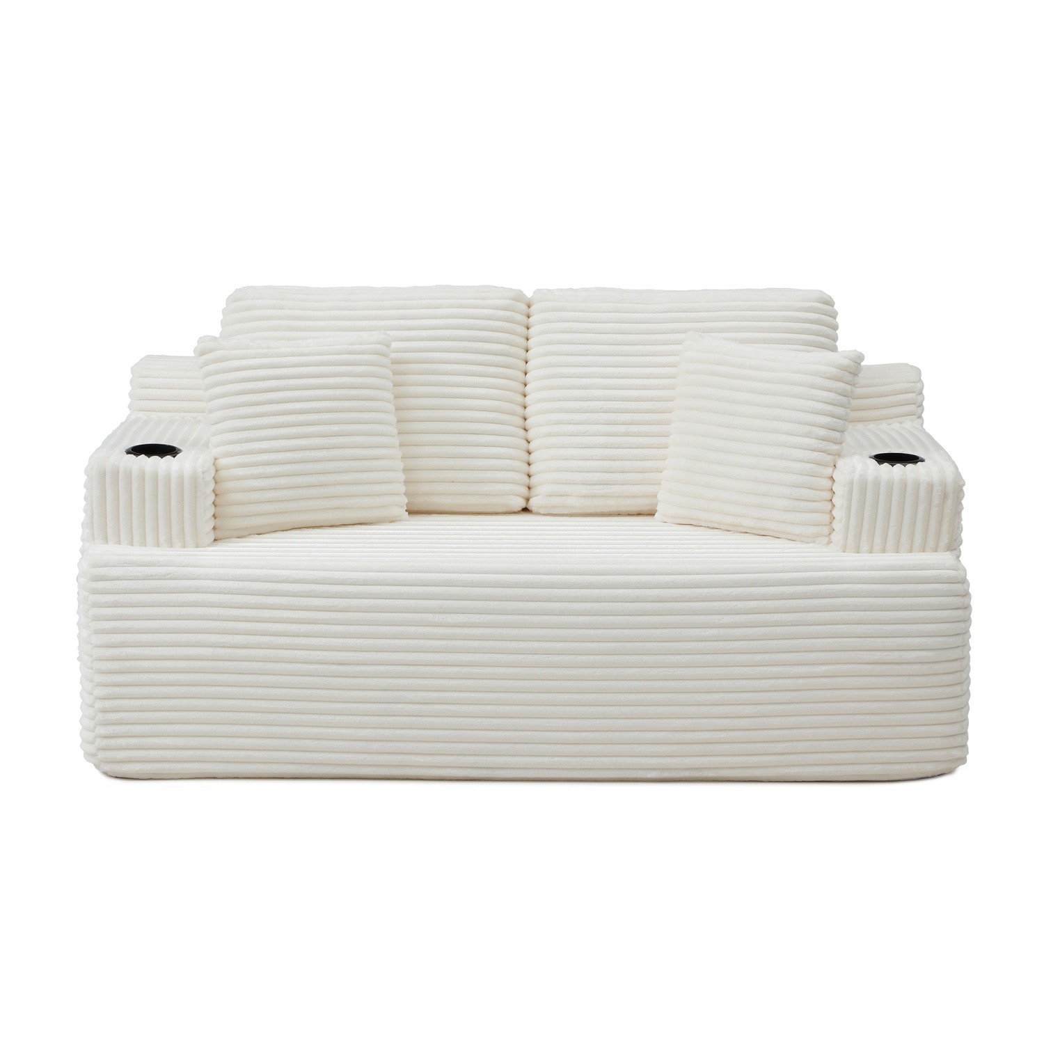 Floor Loveseat 2-Seat Corduroy Sofa w/ Cup Holders for Small Spaces No Assembly