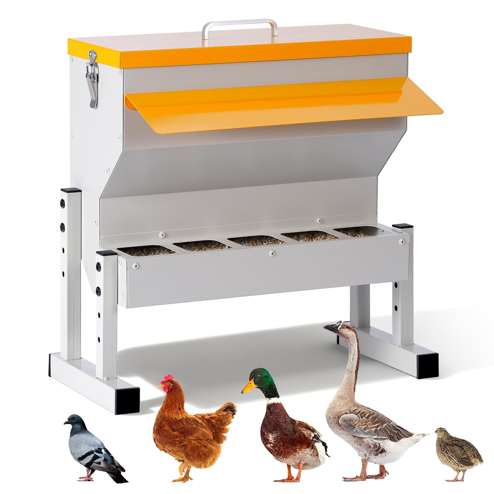 No Waste Automatic Chicken Feeder, 16L Metal Chicken & Duck Feeder for Outdoo...