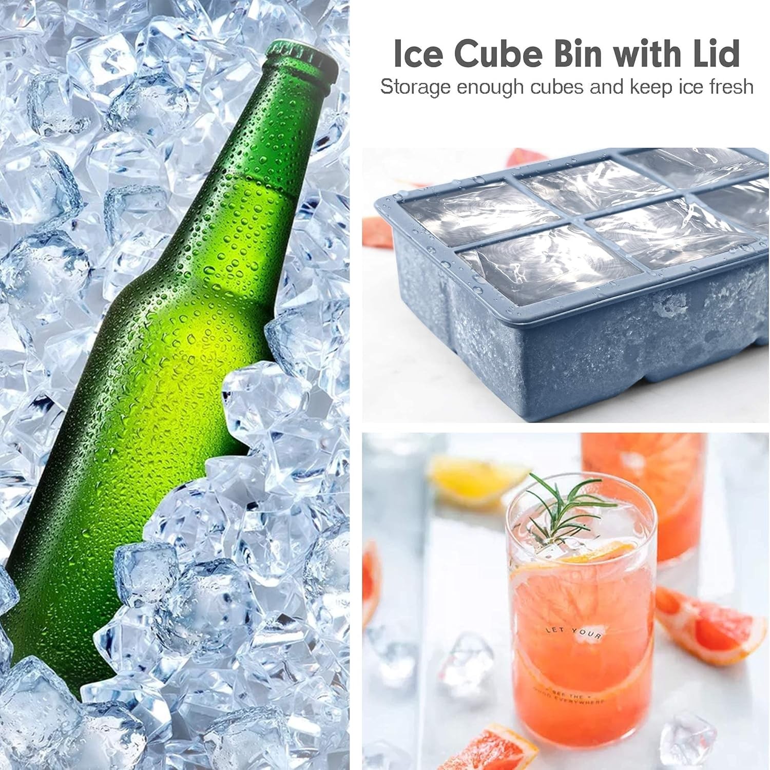 Silicone Ice Cube Trays 3 Pack - Large Size Silicone Ice Cube Molds with Leak Pr