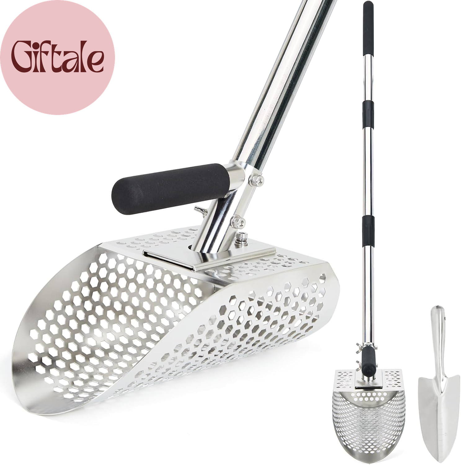 Sand Scoop for Metal Detecting, Stainless Steel Metal Detector Scoop with Long S