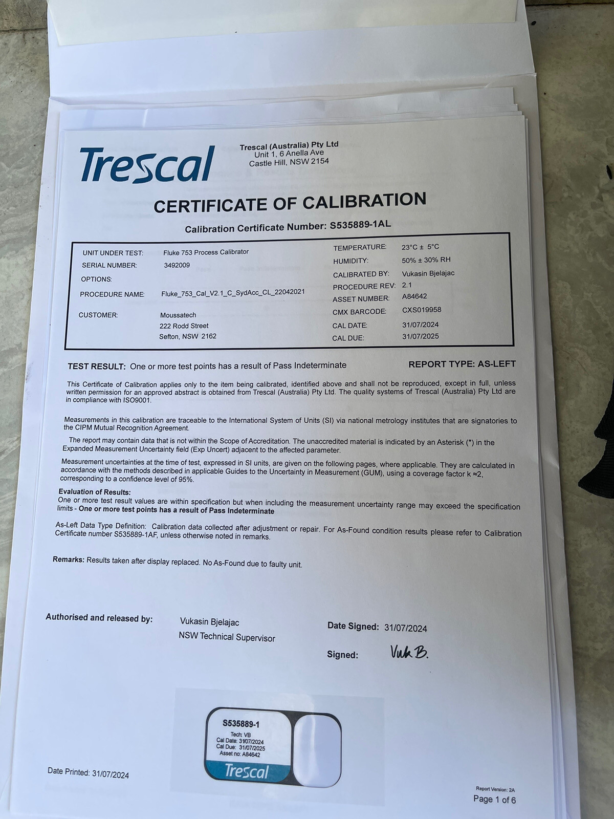 Fluke 753 Documenting Process Calibrator With Current Calibration Certificate