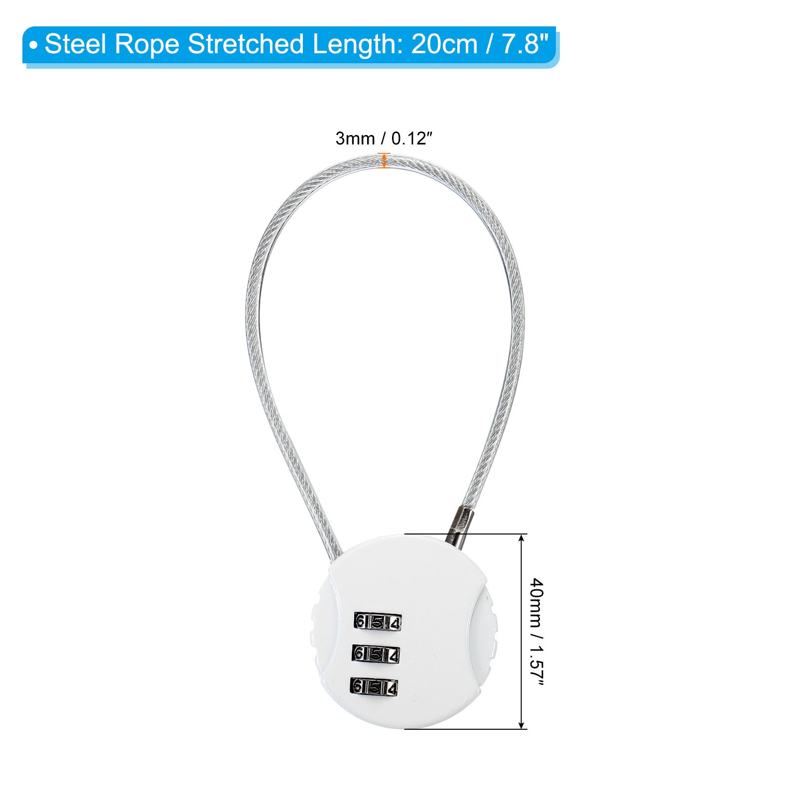 Small Combination Lock 7.8 Inch, 2 Pack 3 Digit Padlock for Gym Locker, White