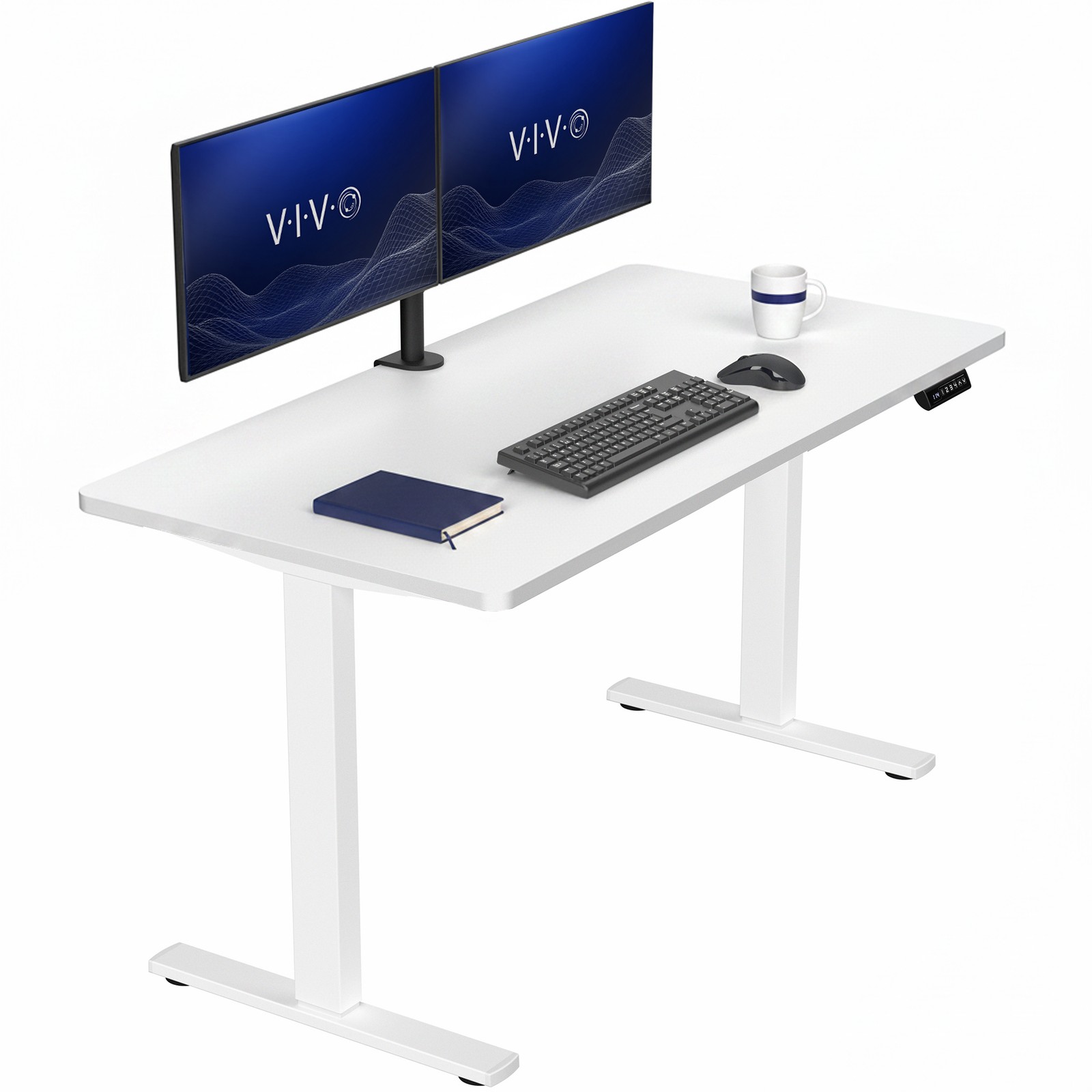 VIVO Electric 55” x 28” Stand Up Desk, White Table Top, White Frame