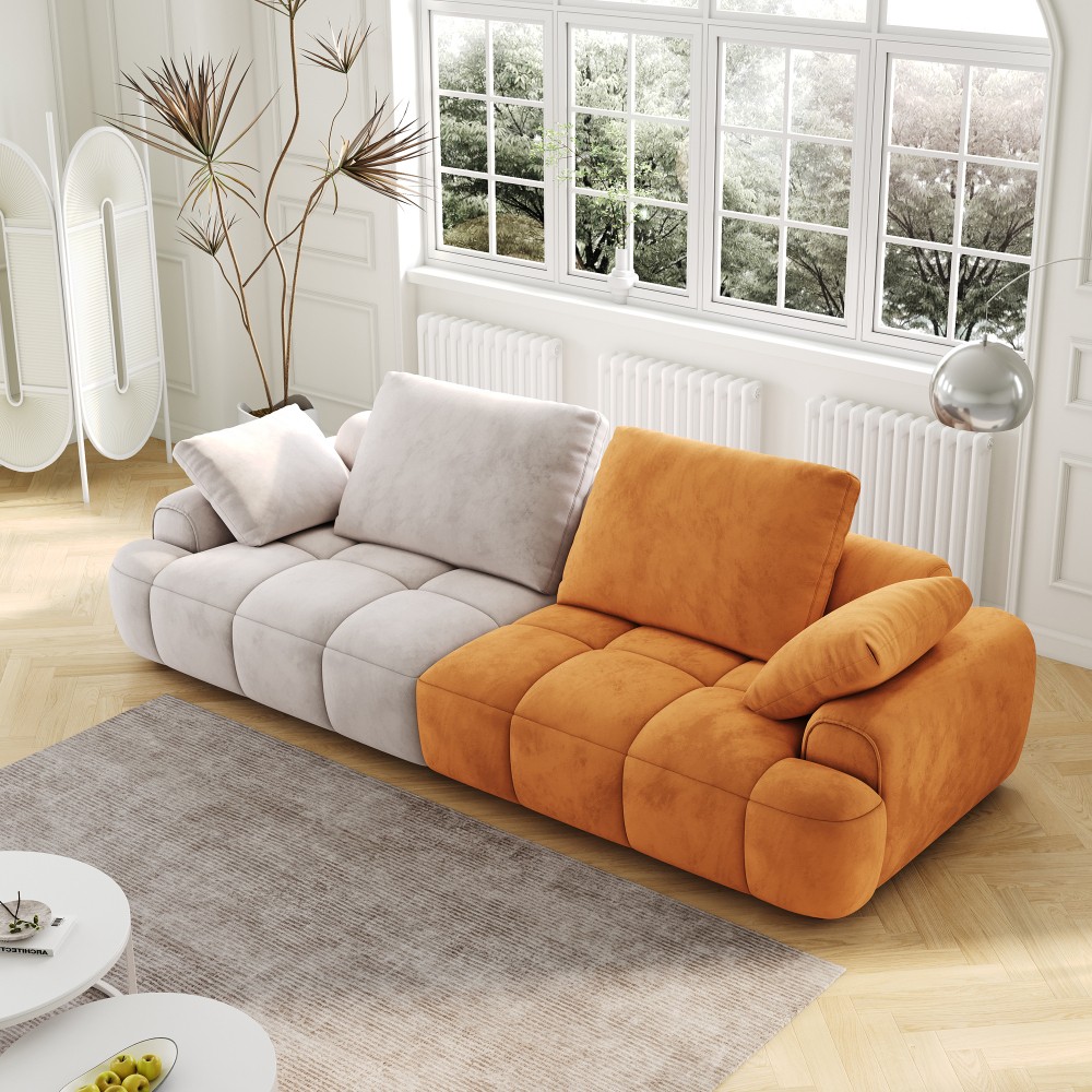 Modern 2-Seat Sofa Gray Yellow Suede Velvet Sofa Upholstered Free Shipping