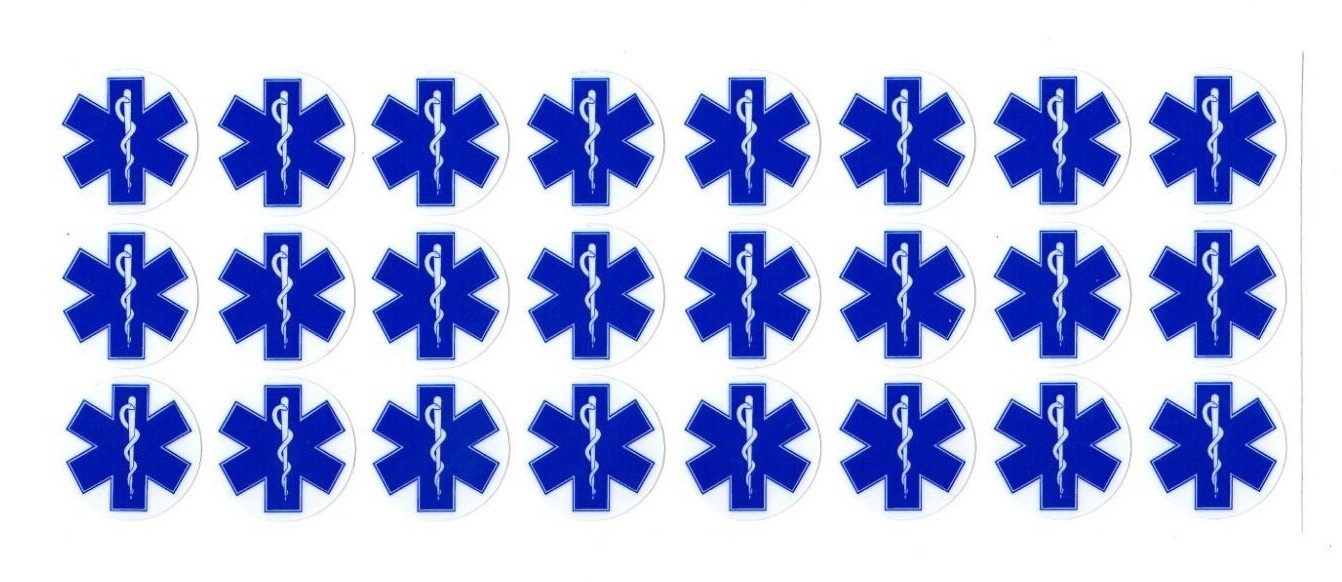 Star of Life | EMS EMT MEDIC Firefighter | quantity 24, 1" diameter stickers