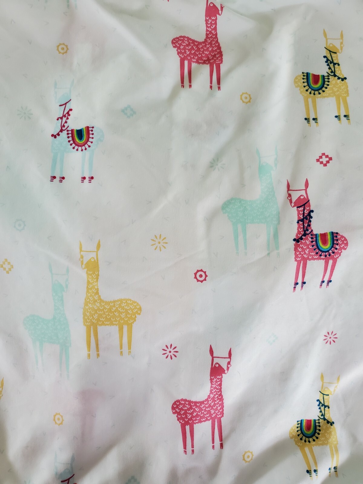 Llama Sheet Set Full Size Flat Fitted 2 Pillowcases White Multicolor 100% Poly