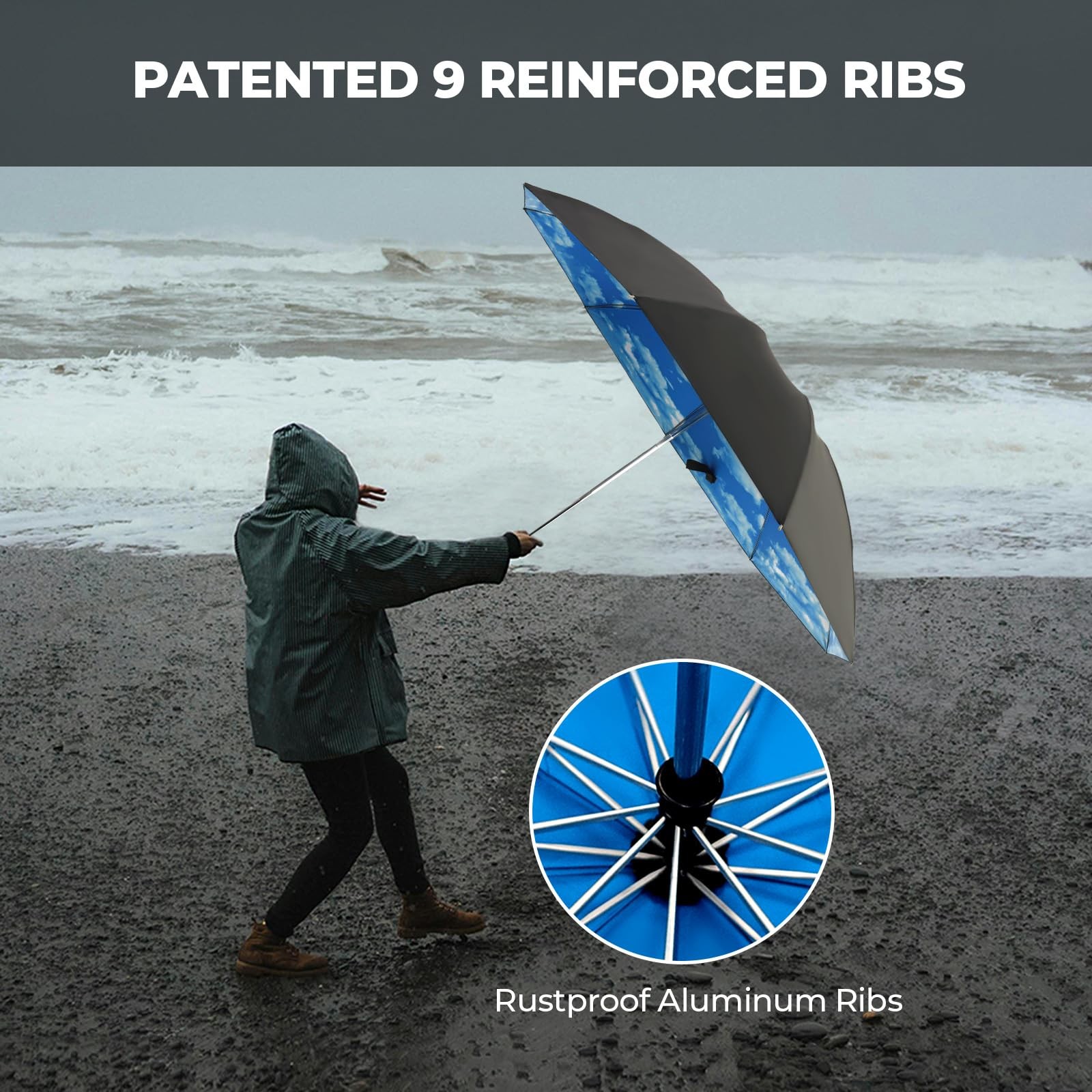 ZDSSM Compact Inverted Travel Umbrella, Automatic Open 46 Inch, High Clouds