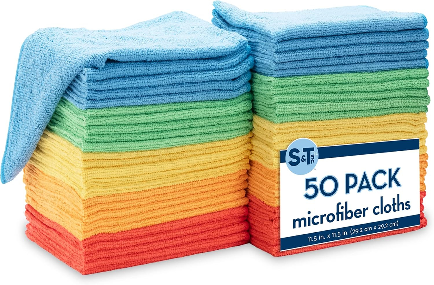 S&T INC. 50 Pack Microfiber Cleaning Cloth, Bulk Towels for 50 Pack, Assorted