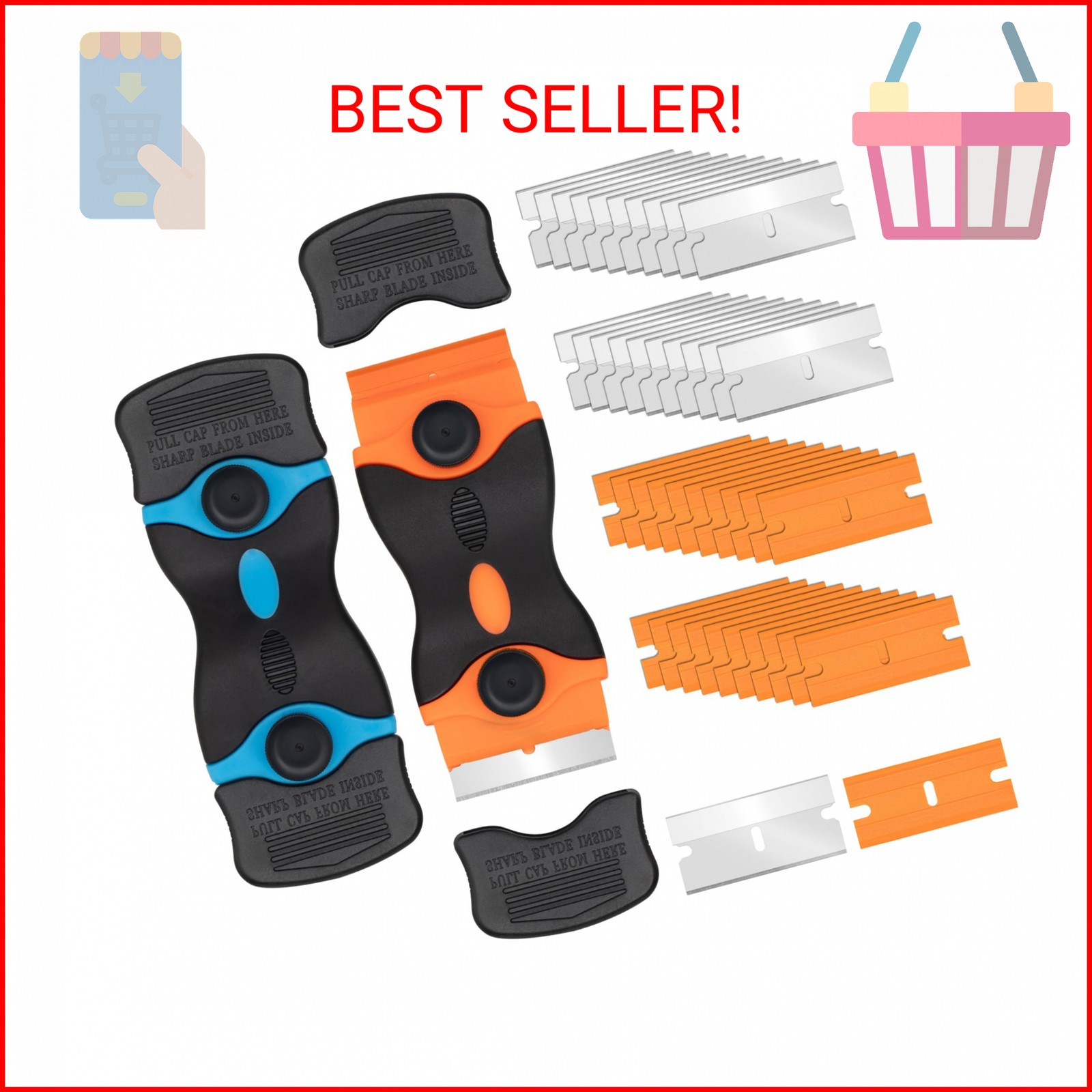 Aisoso Razor Scraper Tool 2 Pack, Razor Blade Scraper Tool with 20pcs Plastic Bl
