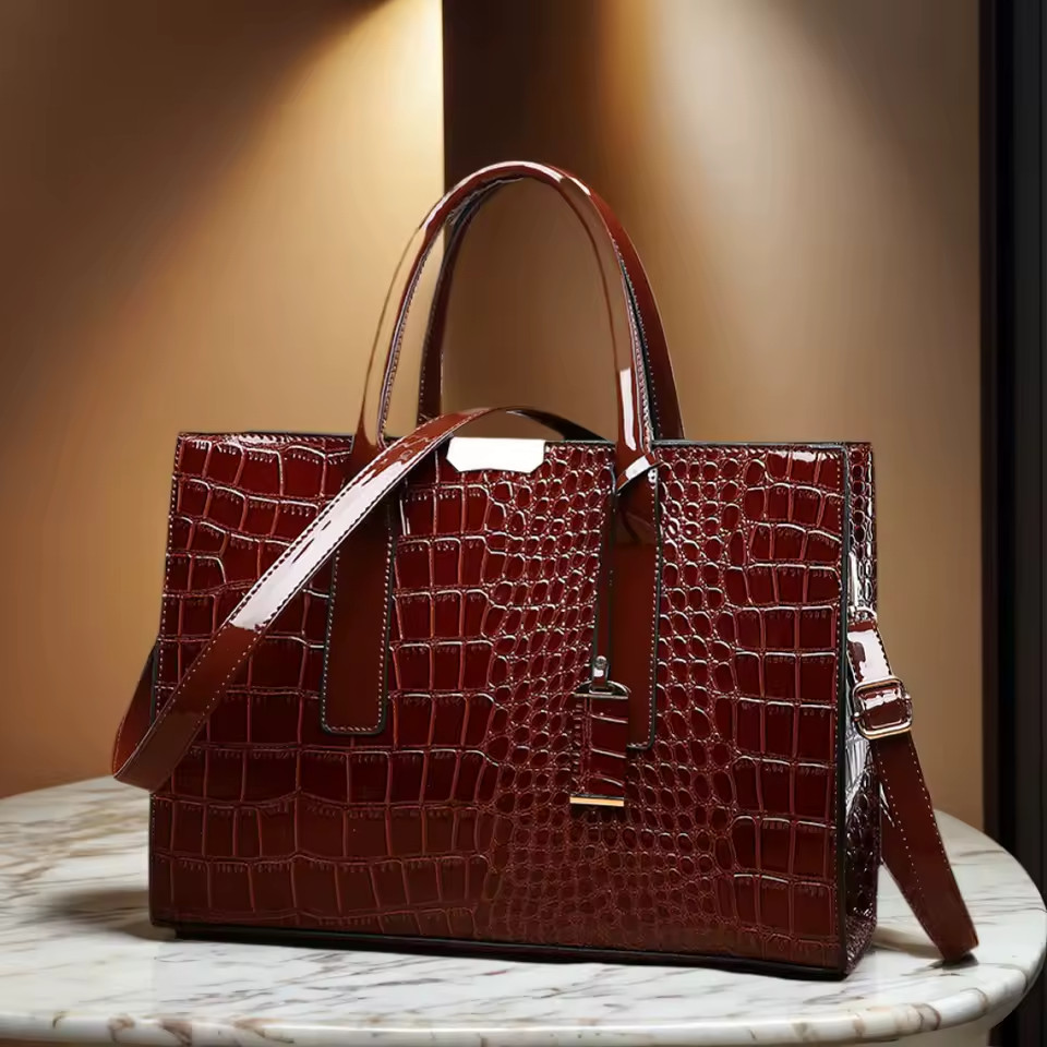 Minimalist Women Crocodile Pattern Leather Tote Bag Shoulder Handbag Work Casual