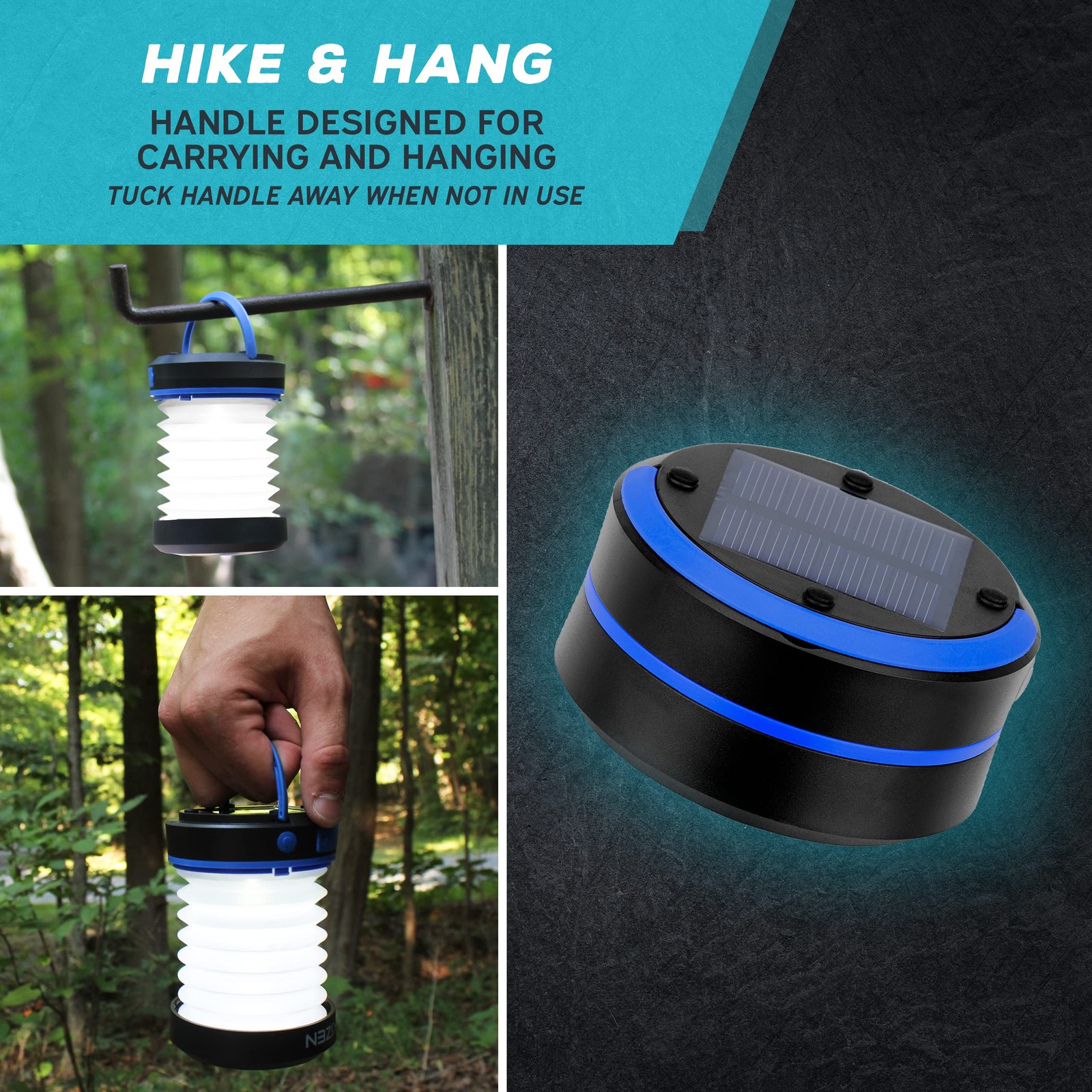 Outdoor Solar Lantern - Solar or Plug Rechargeable Lantern - Collapsible LED ...