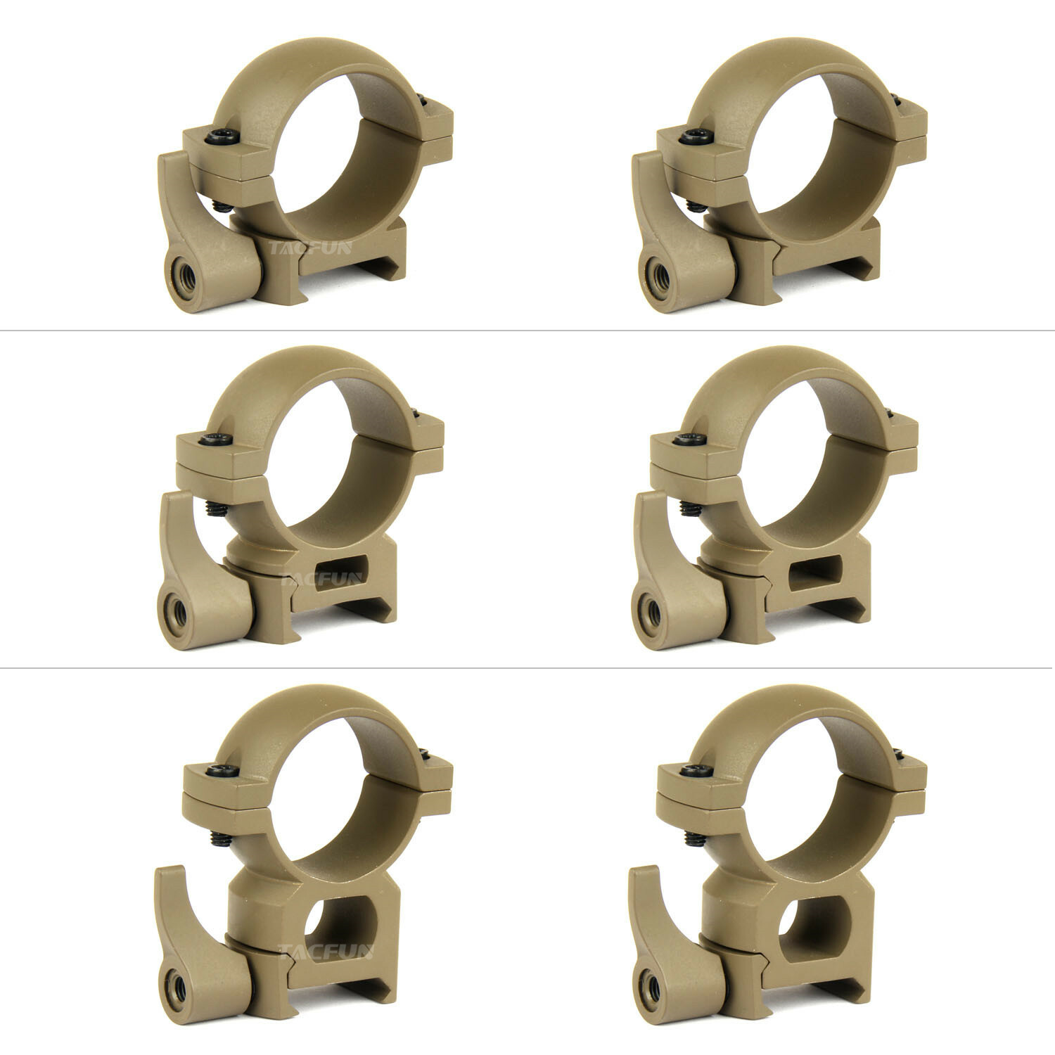 TAN 30mm Diameter Scope Rings w/ Quick Detach Lever for Picatinny & Weave