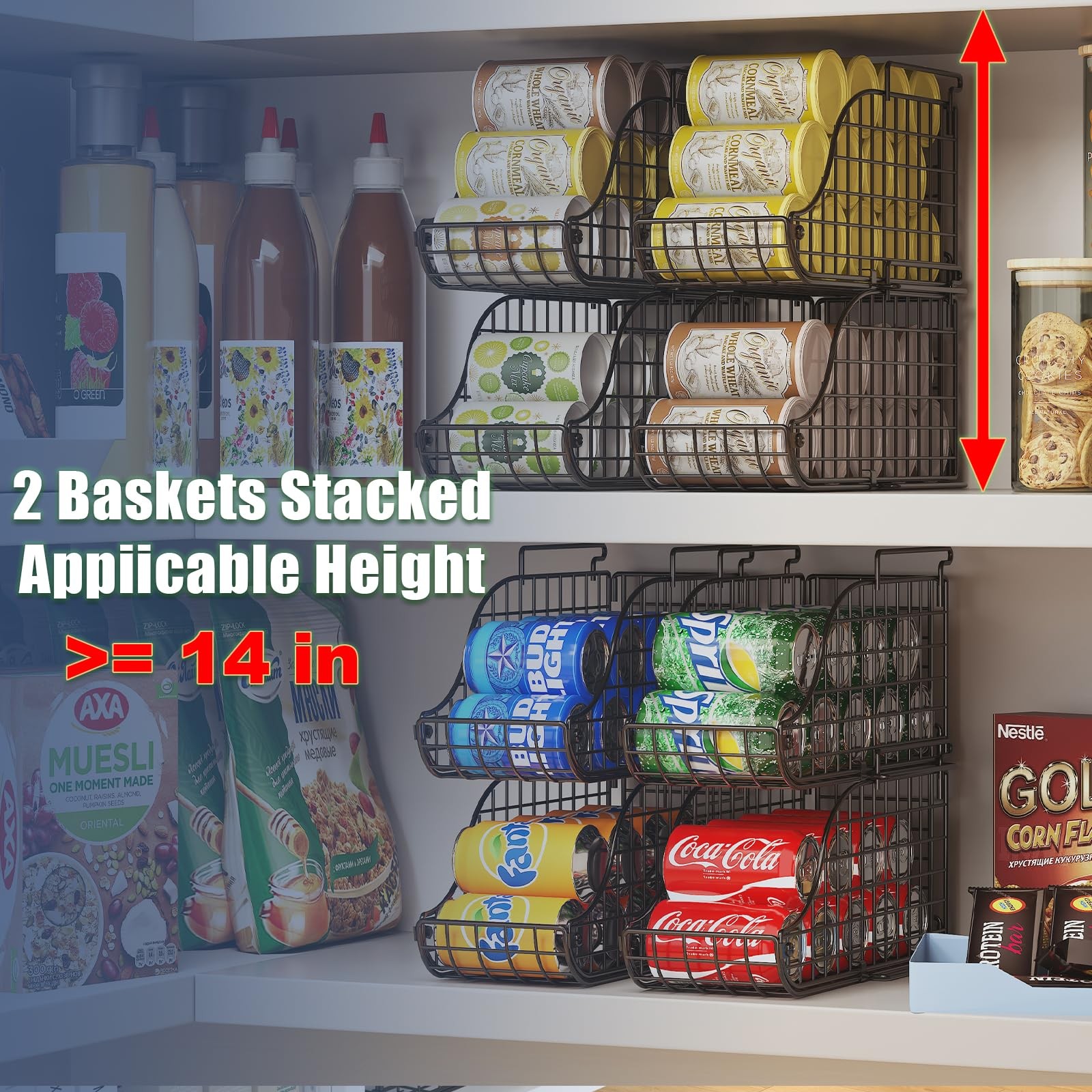 4-Pack Stackable Canned Food Organizer with Handles for Kitchen, Soda Can Org...