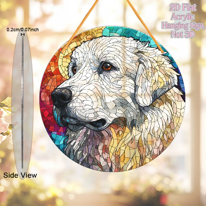 Great Pyrenees Dog Portrait Round Acrylic Suncatcher Pet Home Window Wall Decor