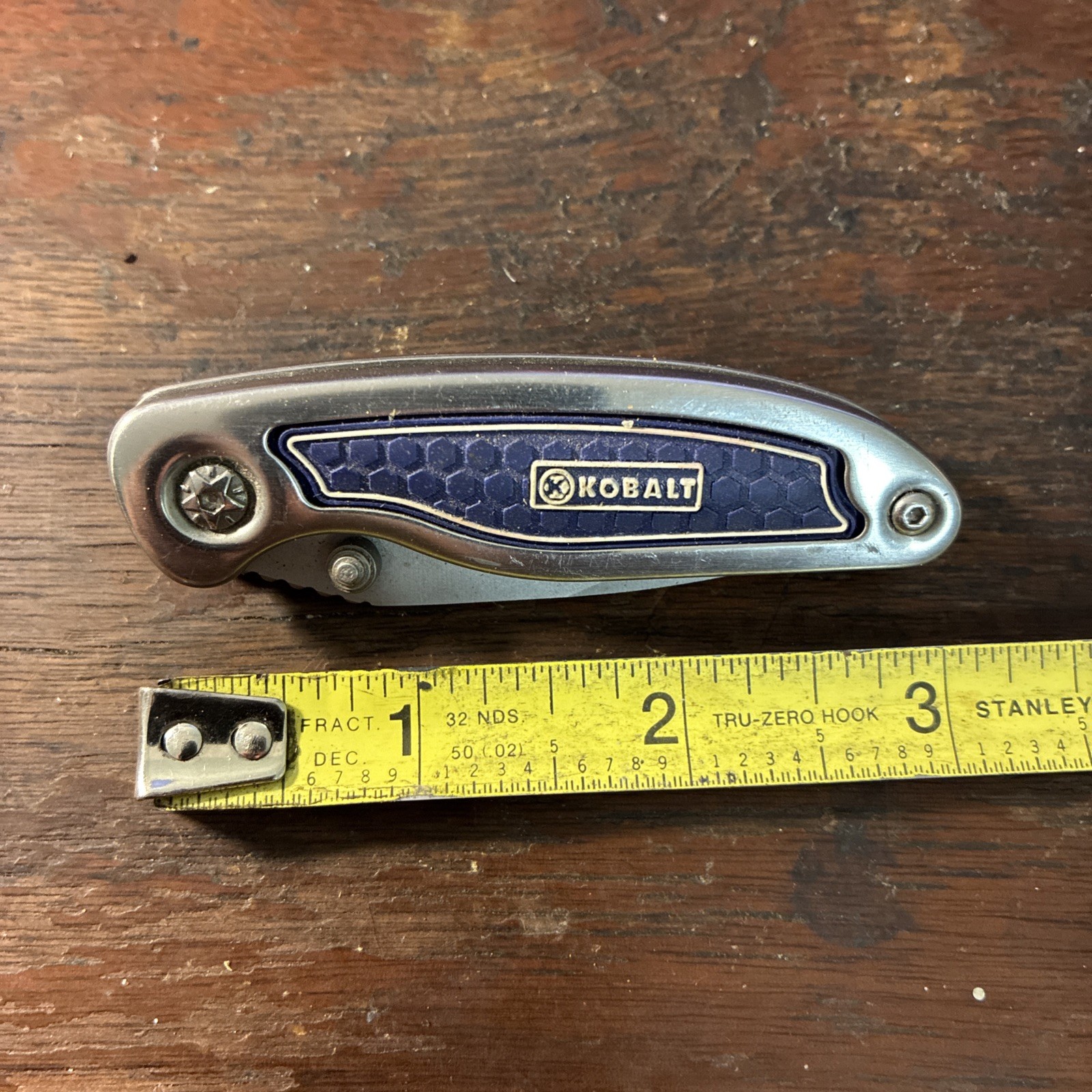 Kobalt Folding Utility Knife Blue Silver Metal Plastic Handle 1 Piece 3” long