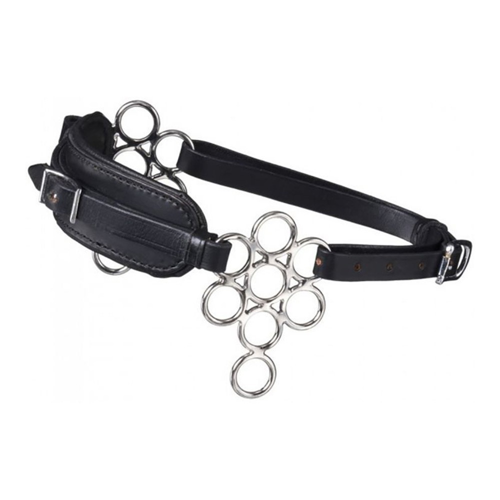 HACKAMORE 5.5" Multi Ring Stainless Steel Cheeks Padded Black Leather Noseband