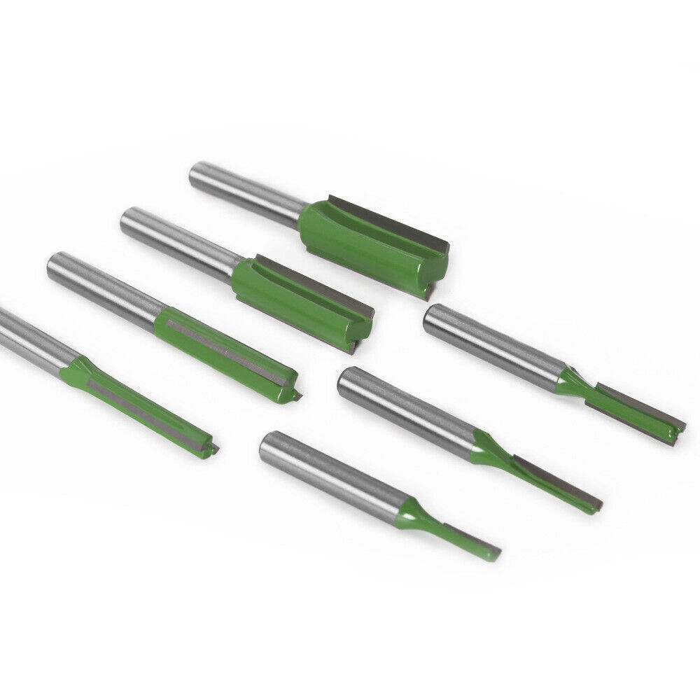 7Pcs 1/4" Shank Single Double Flute Straight Router Bit Tool Set For Woodworking