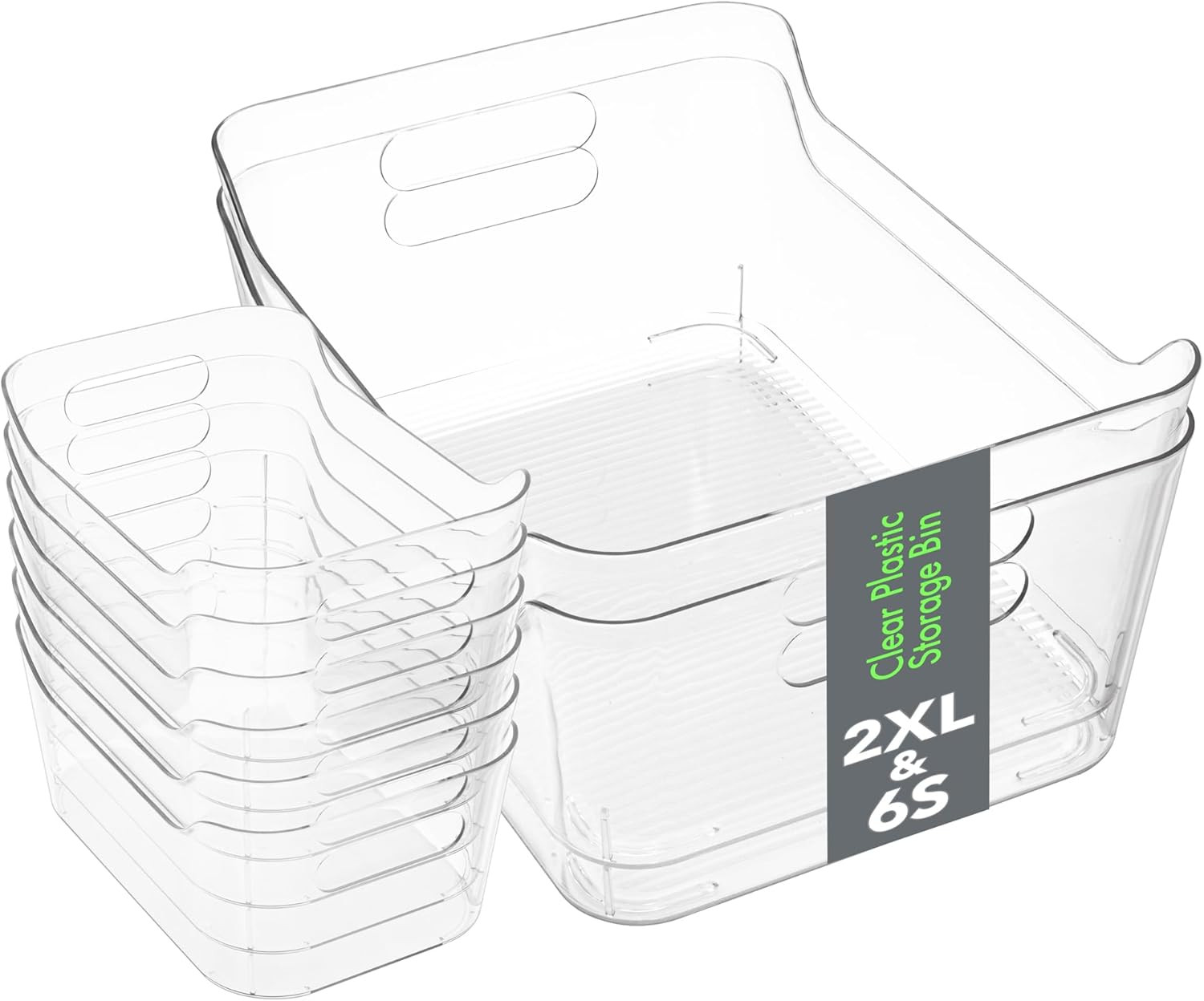 Set 8 Clear Plastic Storage Bins, 2 Extra Large and 6 Small Storage Containers