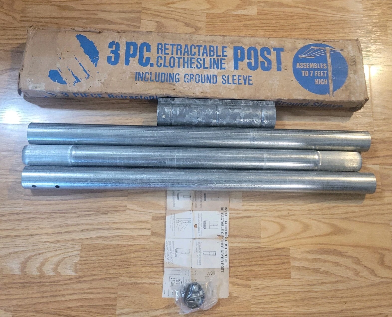 Retractable 3-Piece Clothesline Galv Post W/ground Sleeve Drying Needs POST ONLY
