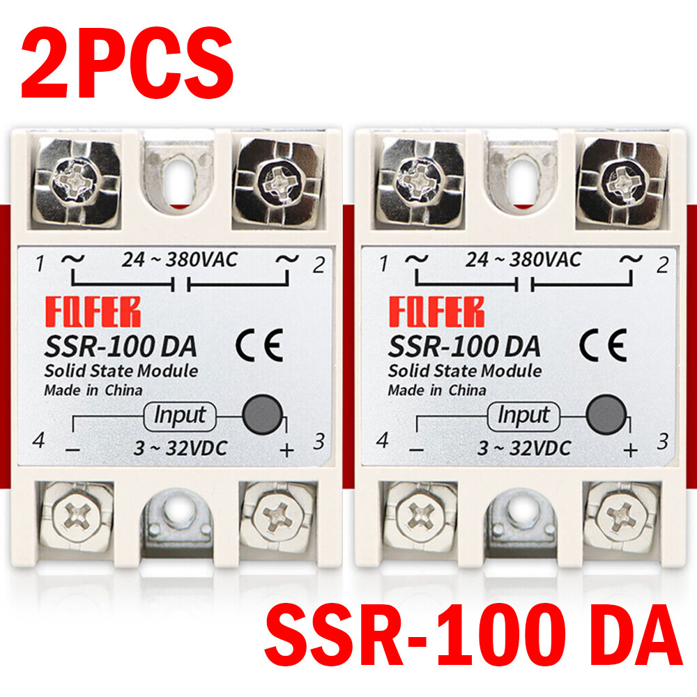 2PC Single Phase Solid State Relay Module DC-AC SSR 100DA 3-32VDC 24-380VAC**