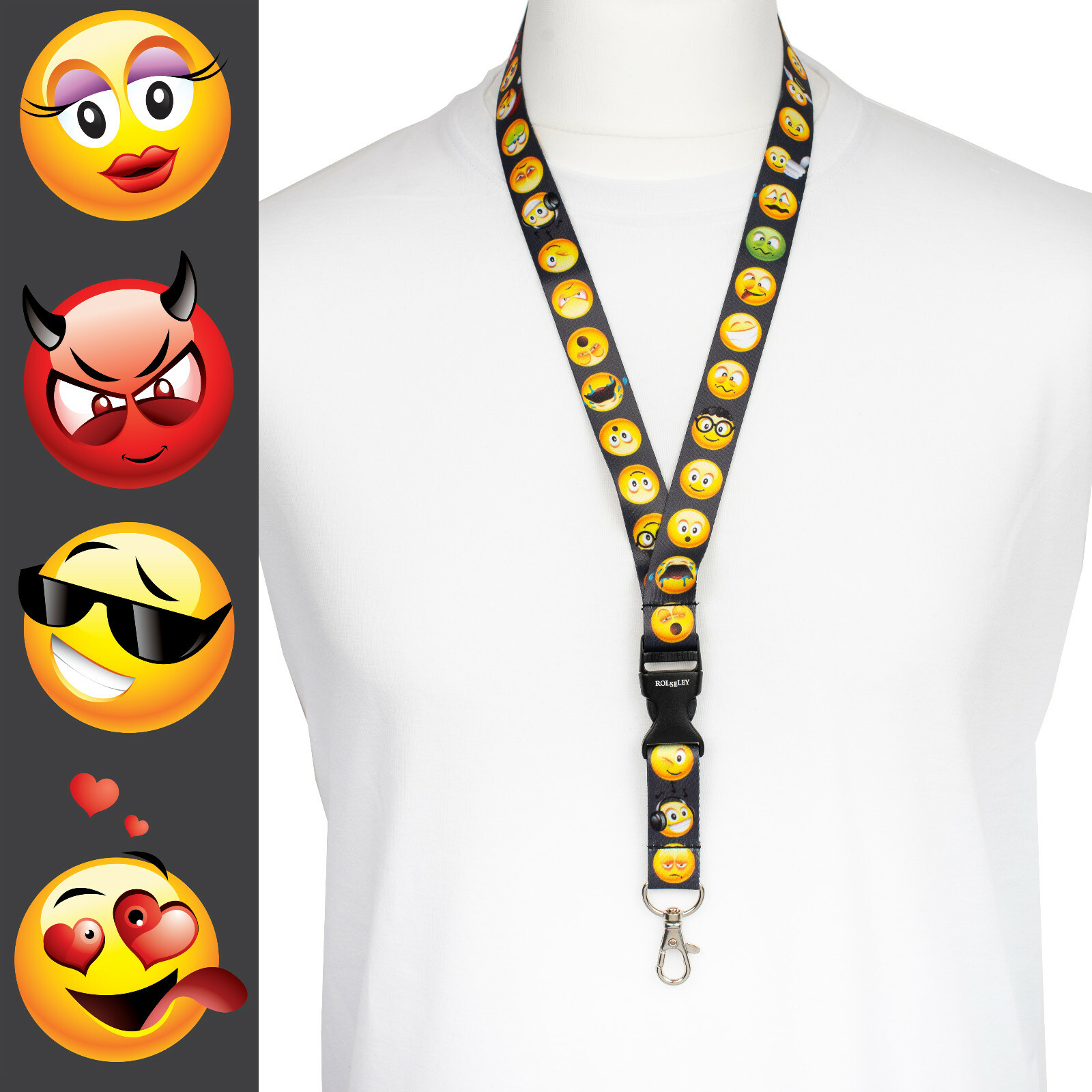 Rolseley Multicolour Lanyard Neck Strap EMOJI Pattern With Card Holder/KeyRing