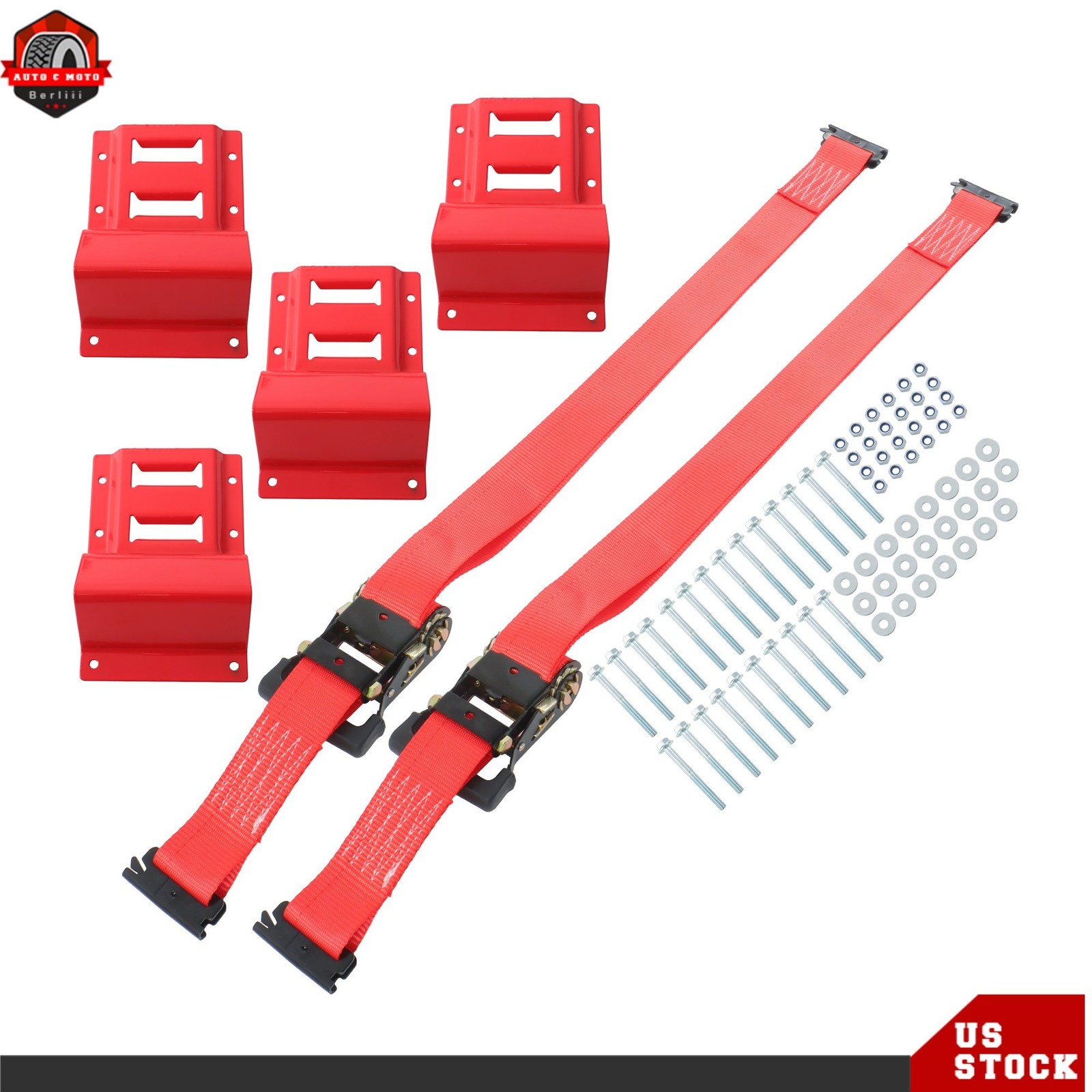 E-Track Wheel Chock Tie Down Kit For ATV RTV 8'Ratchet Straps Heavy Duty Trailer