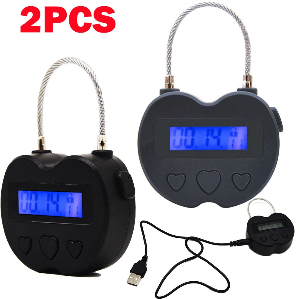 2PC Black Time Lock LCD Display Time Lock Multifunction Travel Electronic Timer