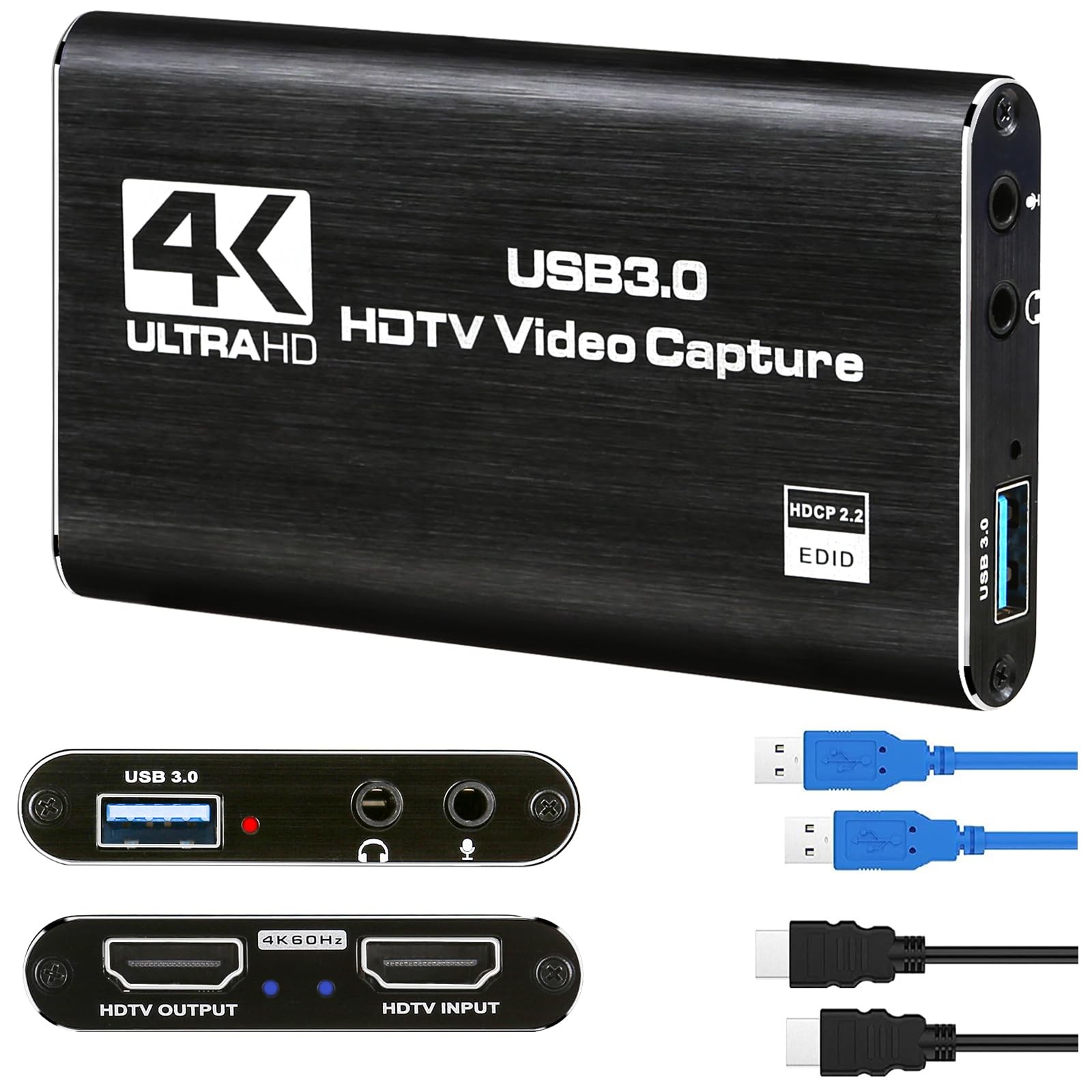 4K Audio Video Capture Card, USB 3.0 HDMI Video Capture Device, Full HD 1080P, 3