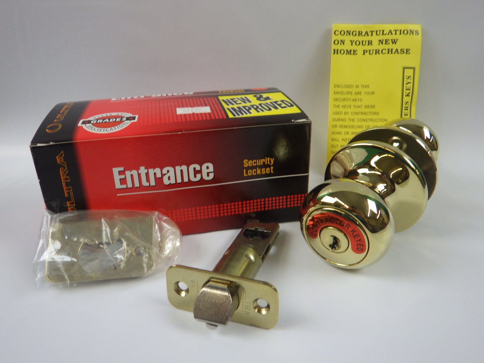 (1) Ultra keyed lockset bright Brass Grade 3 home/apartment Entry door