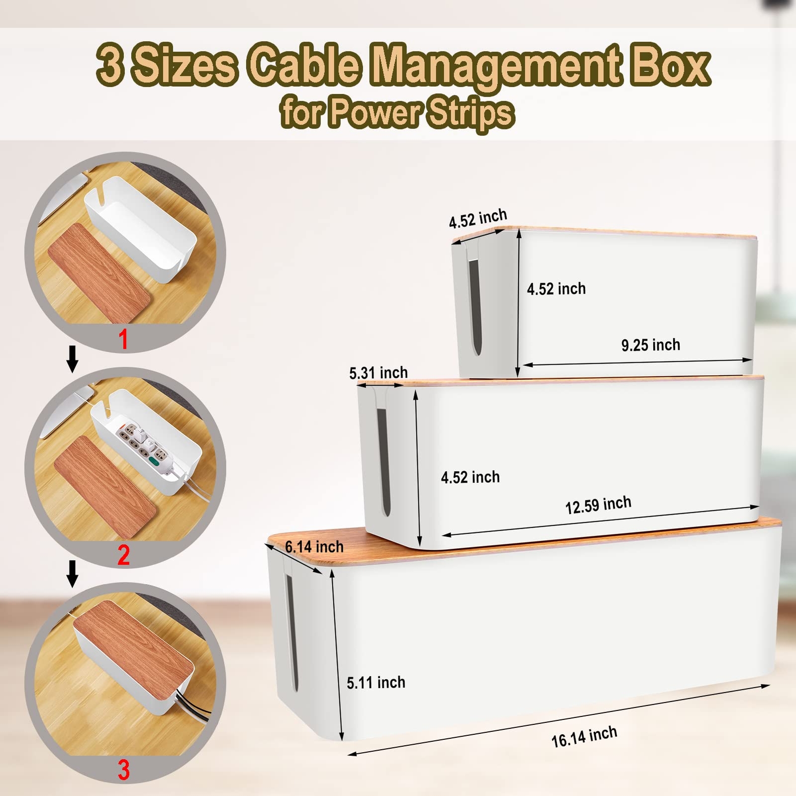 Cable Management Box 3 Pack with 141PCS Cable Management Kit for Power Strip ...