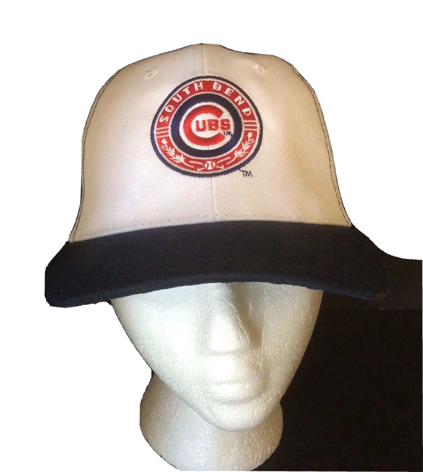 South Bend Cubs MILB Strapback Hat Red White Blue Spellout Logo Embroidered
