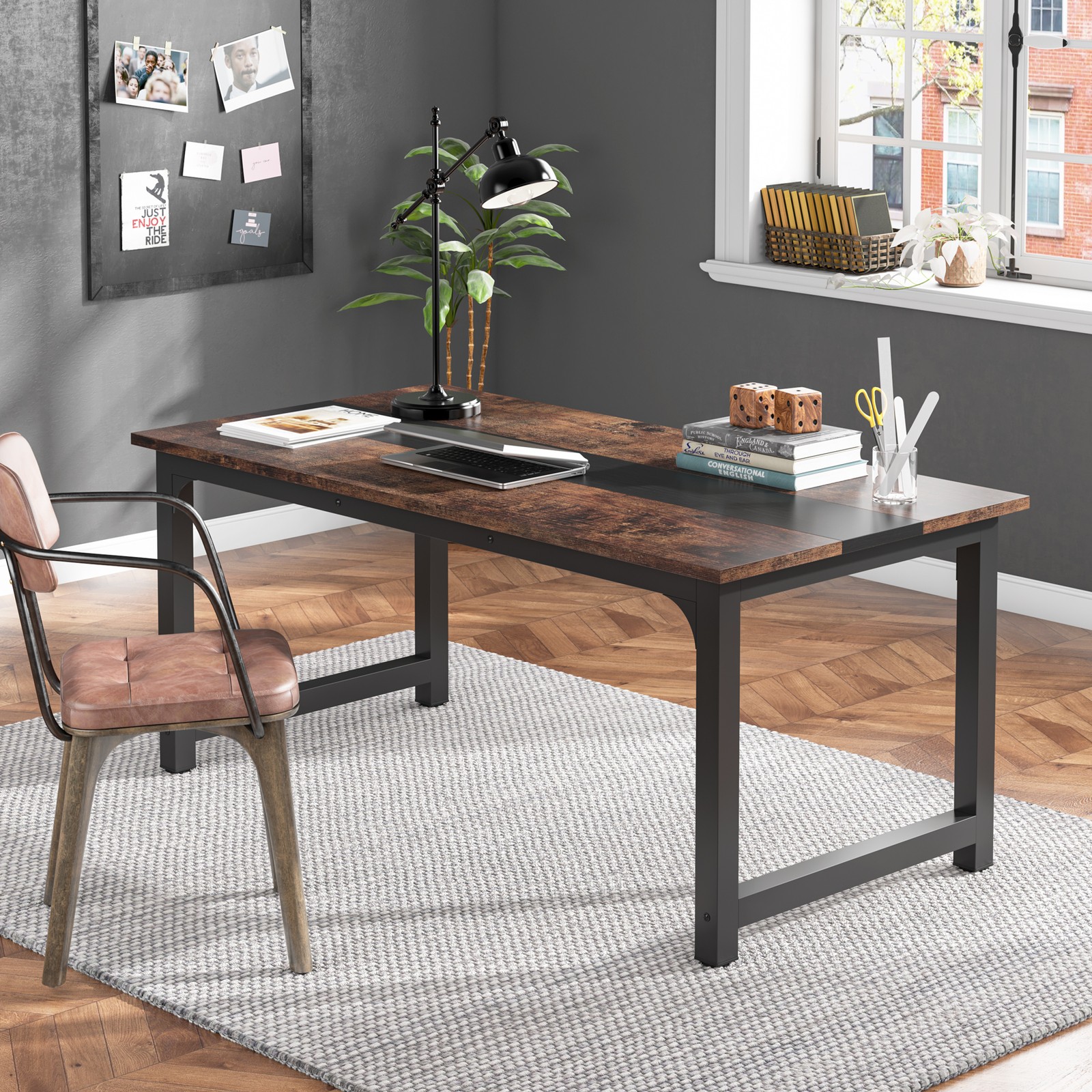 63 Inch Modern Executive Desk, Large Office Computer Desk with Thicken Frame