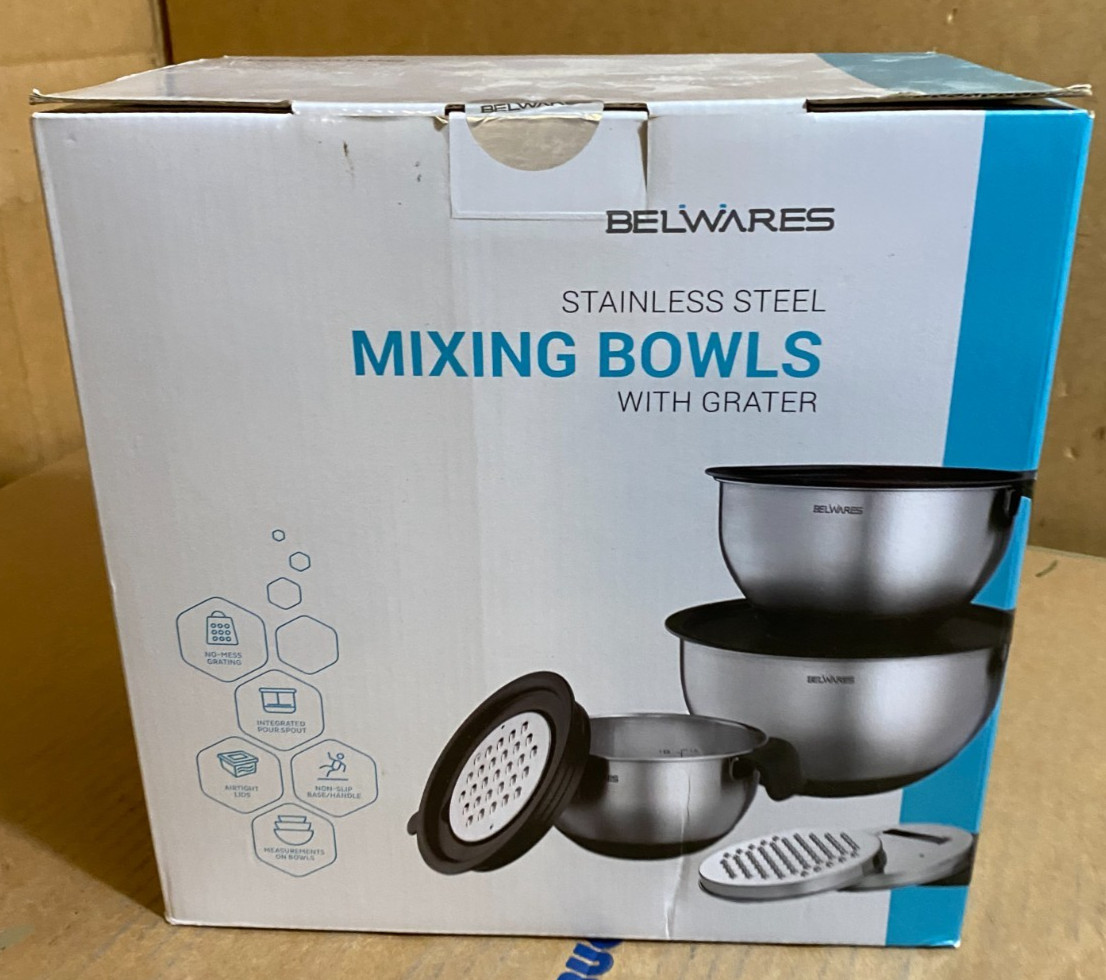 Belwares Mixing Bowls with Lids Set - Nesting Bowls with Graters, Handle,