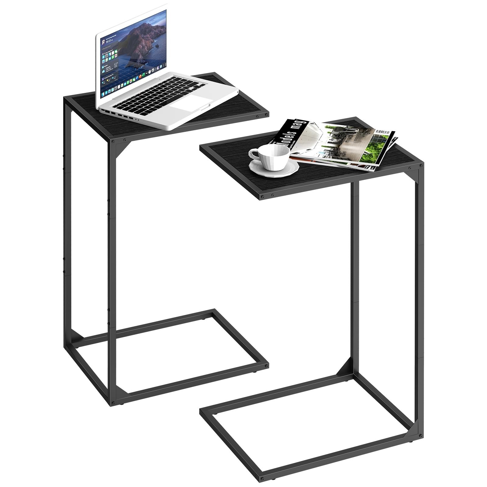 Sunexinlo Set of 2 C Shaped End Tables for Couch, Slide Under Sofa, TV Tray f...