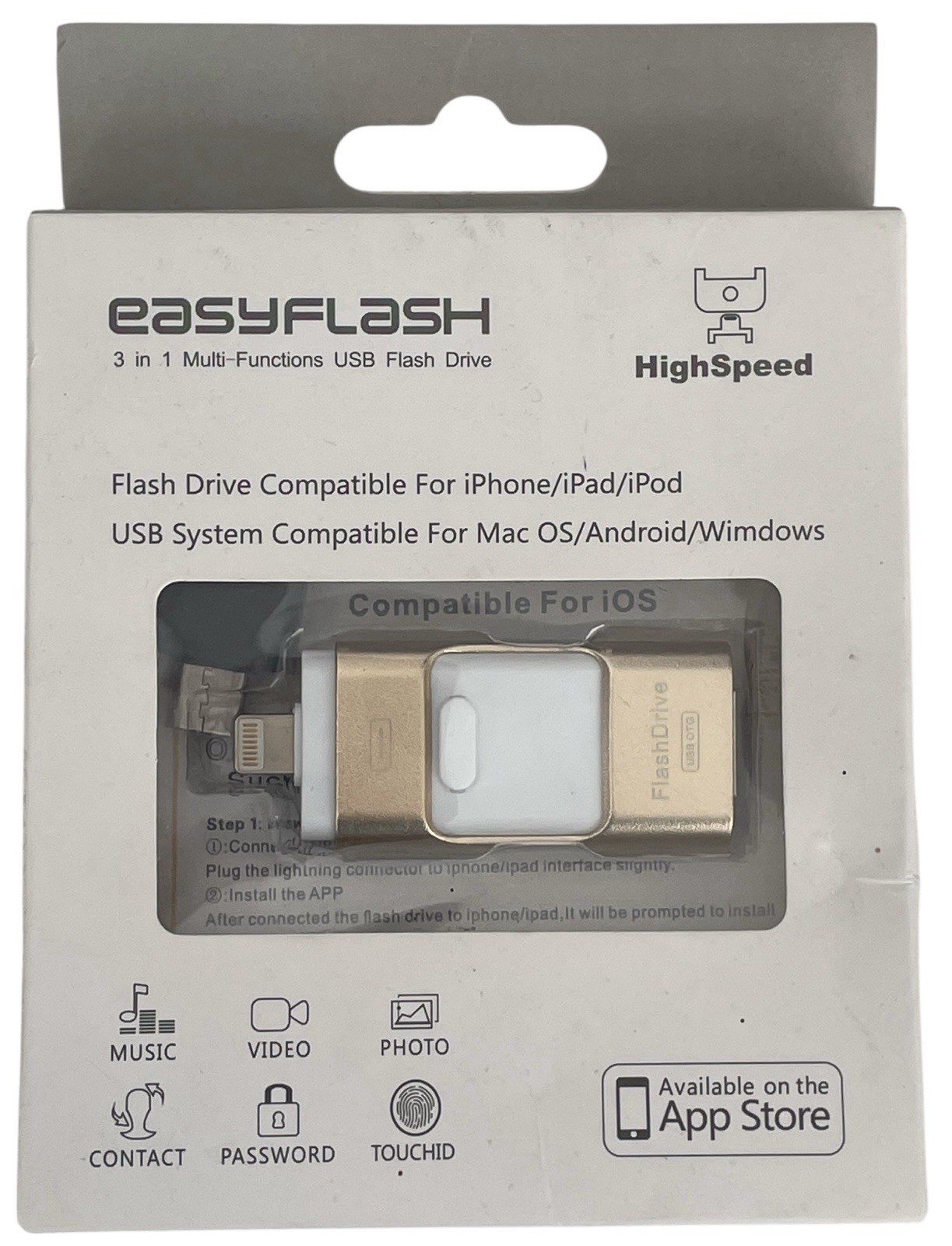 Easy Flash 3-in-1 USB Card Reader For iPhone iPad Android PC Supports 256GB NEW