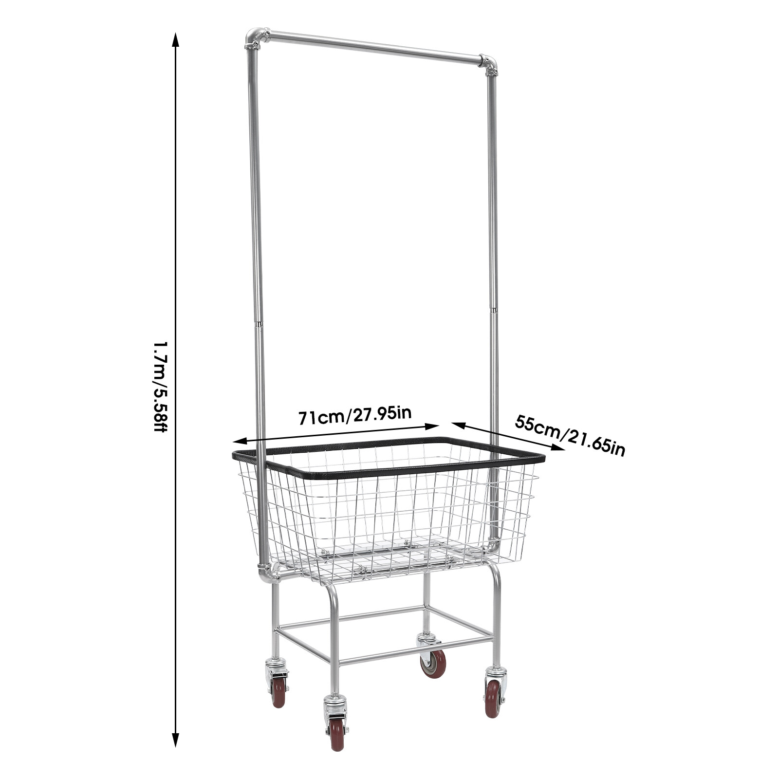 Steel Wire Laundry Cart Laundry Basket W/ Wheels Commercial Laundry Basket Cart