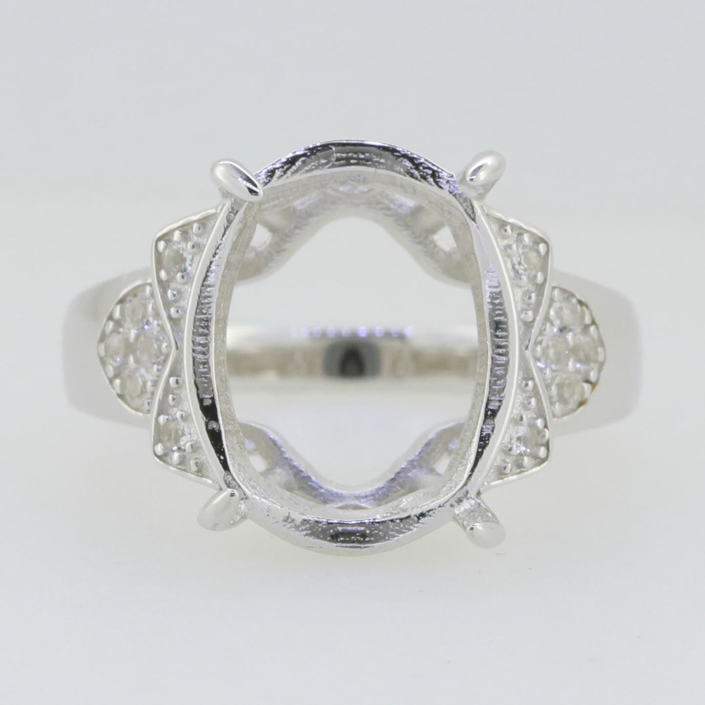 Sterling Silver Semi Mount Ring Setting Oval OV 16X12mm White Topaz