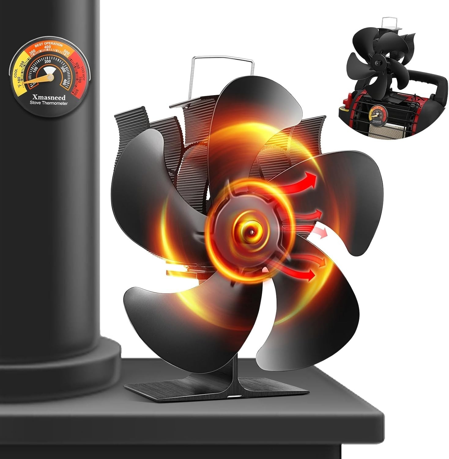 Eco-Friendly Heat-Powered 5-Blade Fan for Efficient Warm Air Distribution