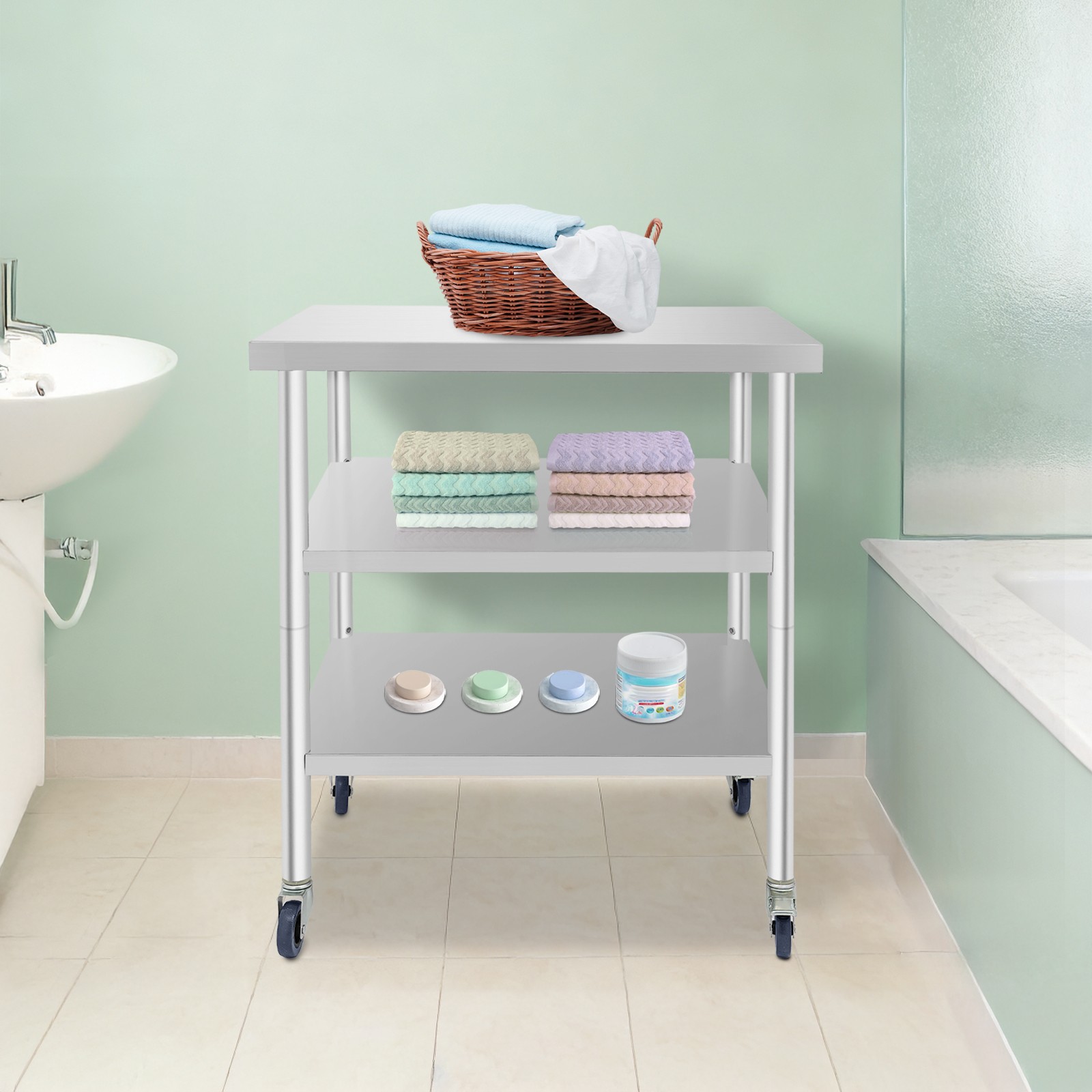 Work Table Commercial Work Table with Adjustable Under Shelves 3-Tier Work Table