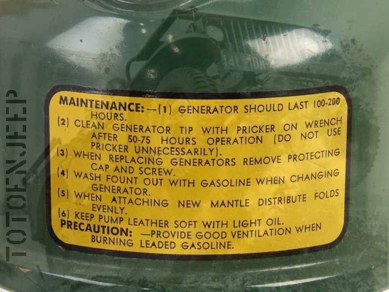 WATER DECAL LAMP COLEMAN 1944 MAINTENANCE. jeep willys dodge us ww2
