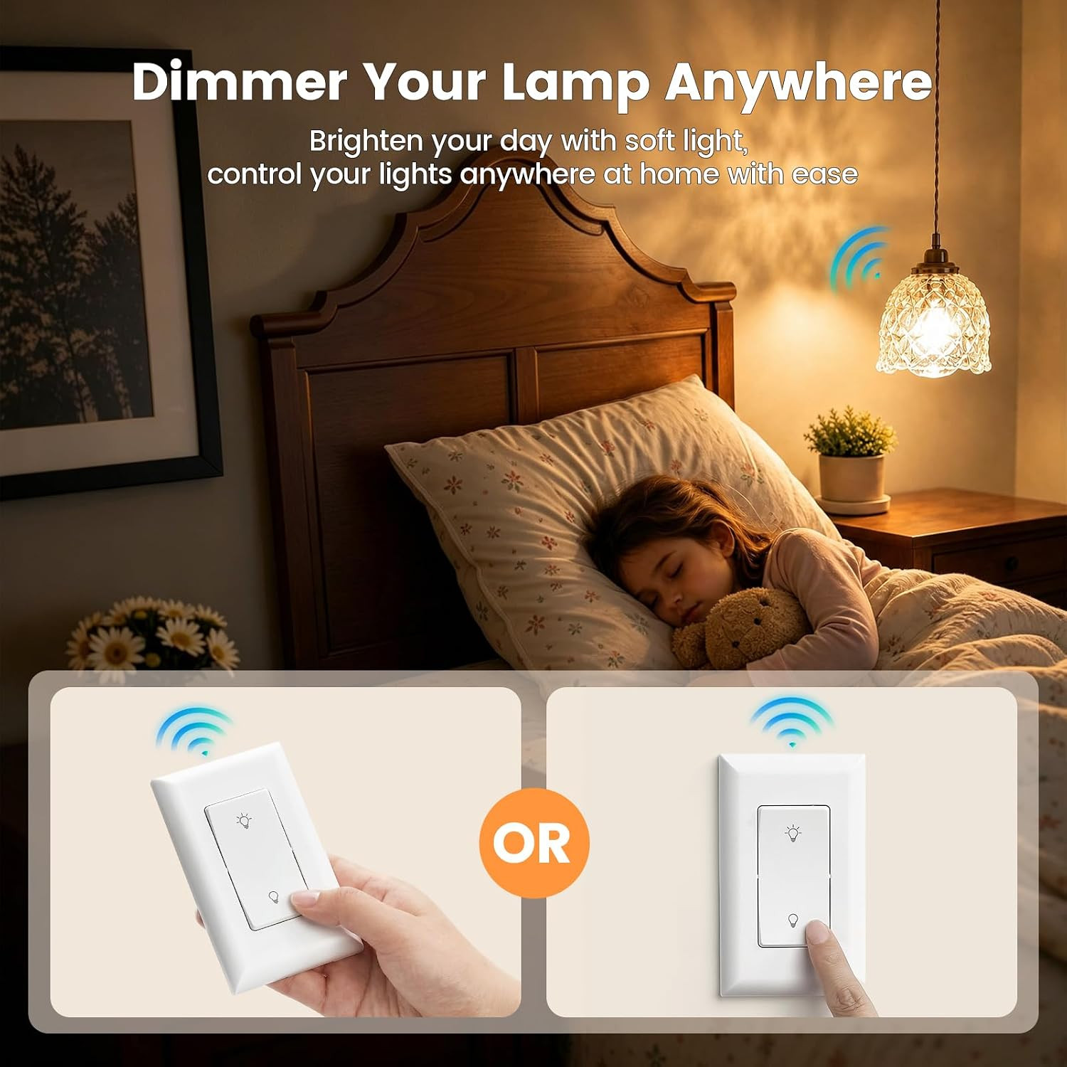 SURAIELEC Dimmer Light Switch Kit, Wall Switch Remote & Receiver, Single Pole, N
