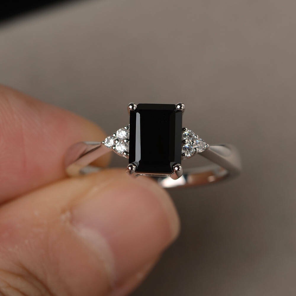 Lab-Created 3.90 Ct Emerald Cut Black Diamond Wedding Ring 925 Sterling Silver